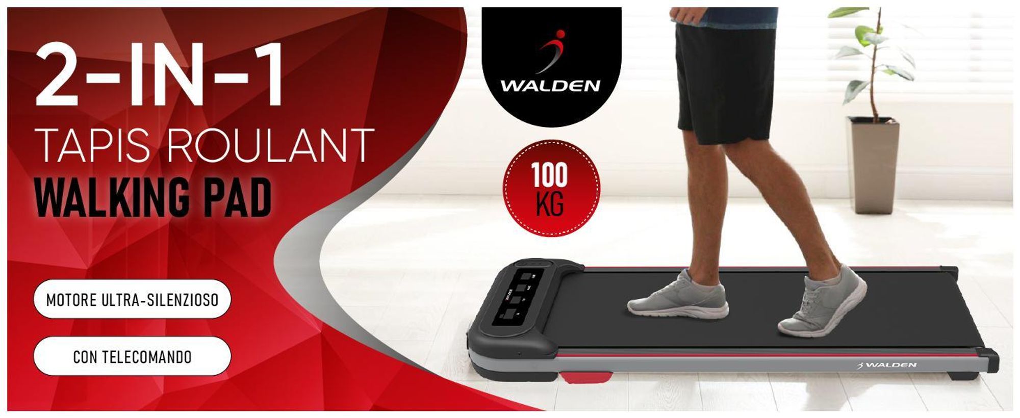 Walden F2200 Walking Pad Tapis roulant 2 in 1 (1-6 km/h) compatto, silenzioso e confortevole per l'ufficio domestico, il fitness e l'allenamento leggero
