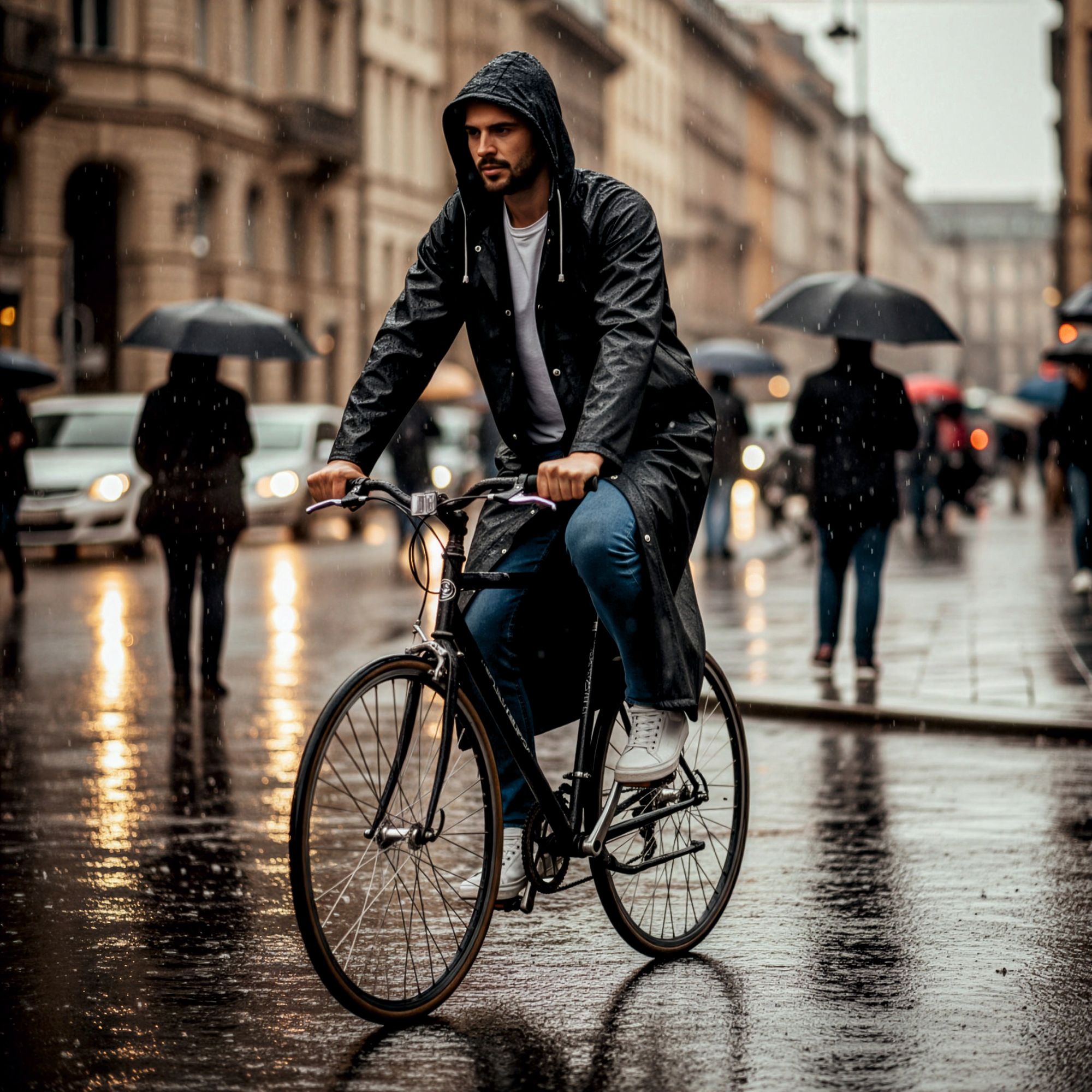 Regenponcho Damen Herren, Regenmantel Wasserdicht aus EVA, Leichter Regenschutz mit Kapuze, EVI SPORT StormGuard Black
