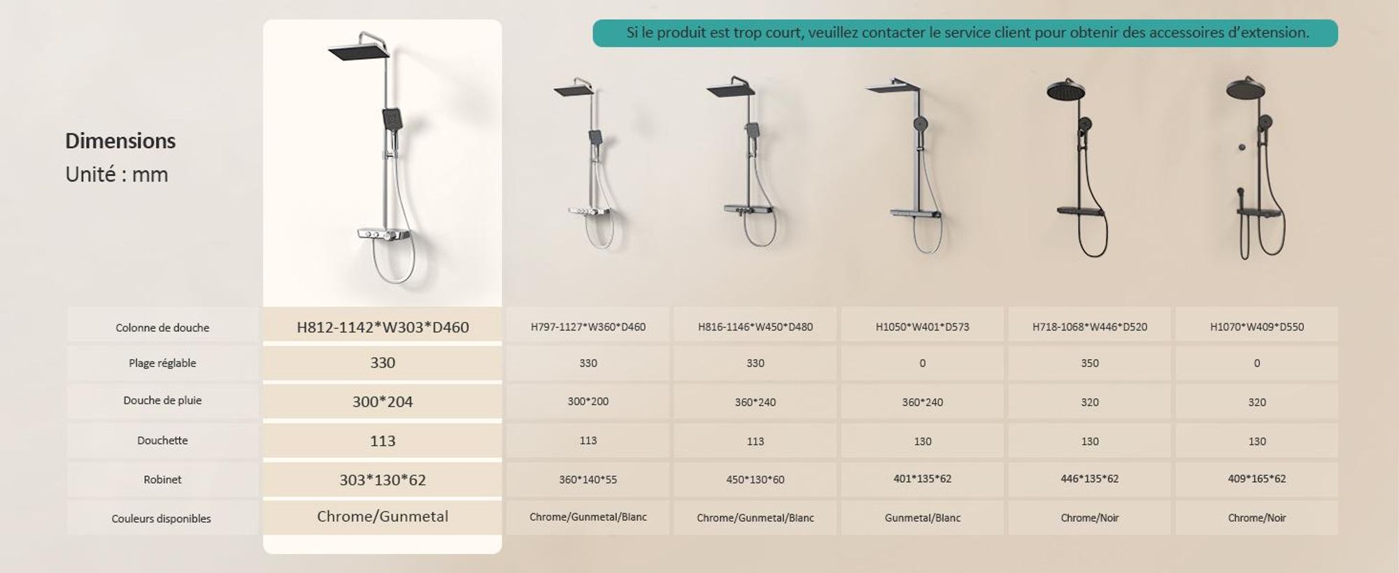 EMKE Système de douche avec thermostat en acier inoxydable Ensemble de douche avec douchette à main 3 fonctions, douche à effet pluie, panneau de douche, robinetterie de salle de bains & douche, KTW, chrome - F08