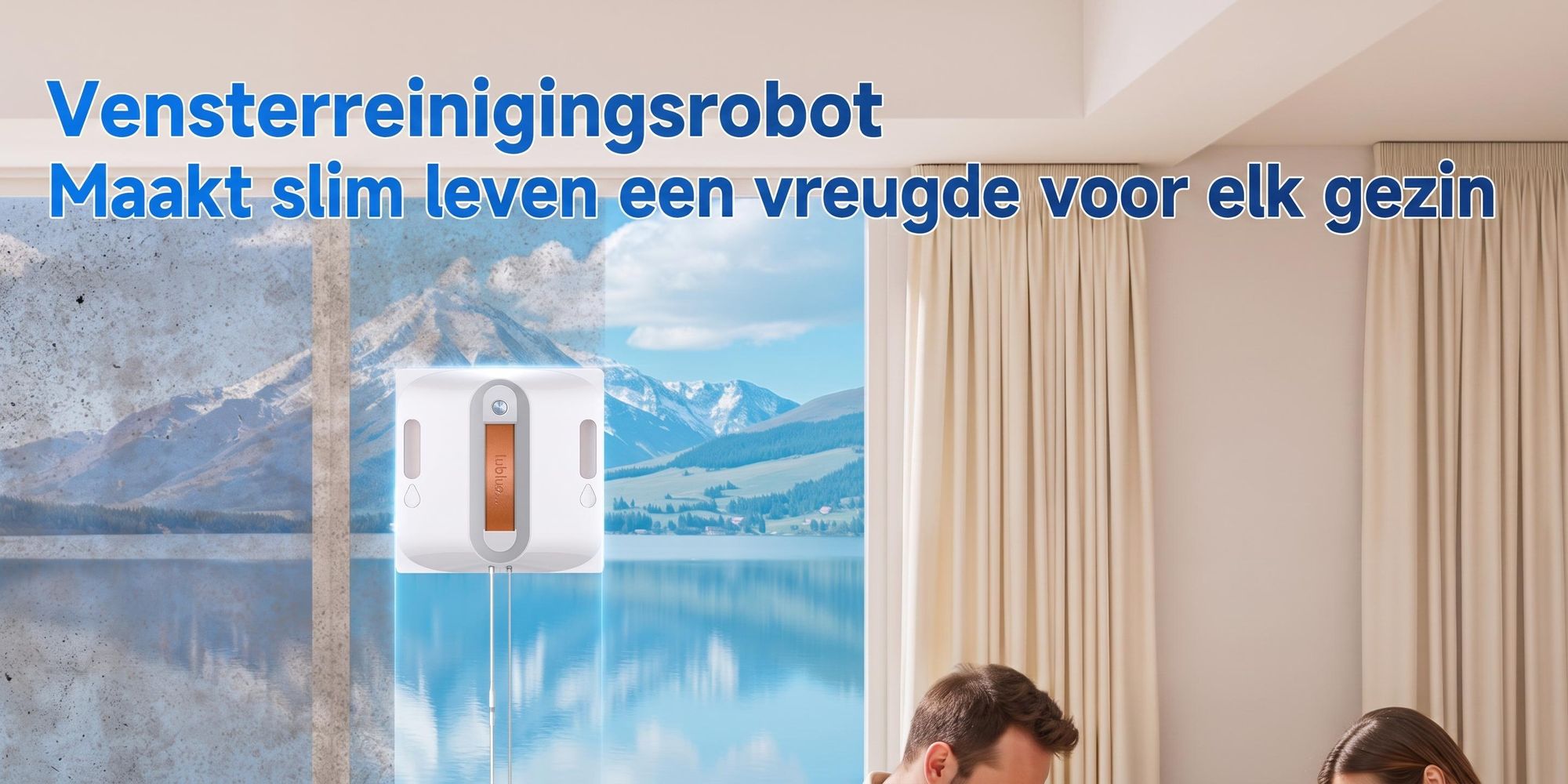Lubluelu CHYW201 Slimme Ramenwasrobot, 9000 Pa, Automatische Routeplanning, Randreiniging, Wasbare Microvezeldoeken, Dubbele Sproeiers