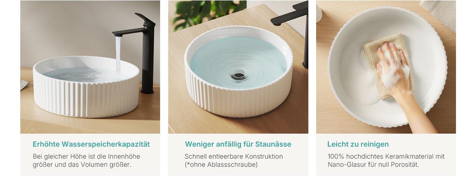 EMKE Aufsatzwaschbecken Keramik Rund 360mm Weiß Glänzend Elegantes Design Waschbecken ohne Armaturloch & Überlauf, für moderne Badezimmer & Gäste-WC