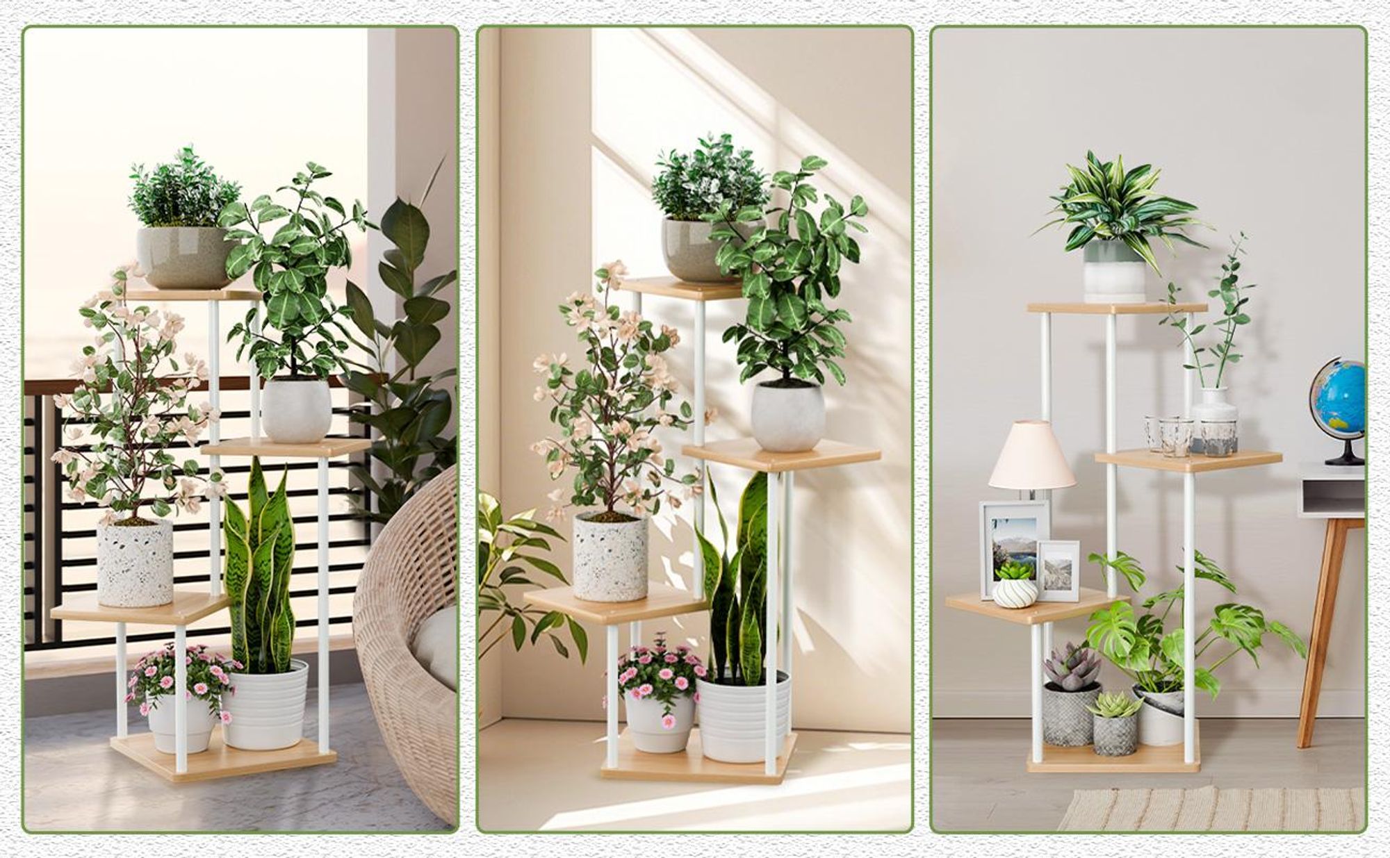 Mulisoft 4-Tier Hölzern Blumenregal Pflanzenregal, Mehrstöckig Blumenständer Pflanzenständer, Blumenbank Blumentreppe Pflanzentreppe, Standregal für Innen Garten Balkon Deko, Naturholzfarbe