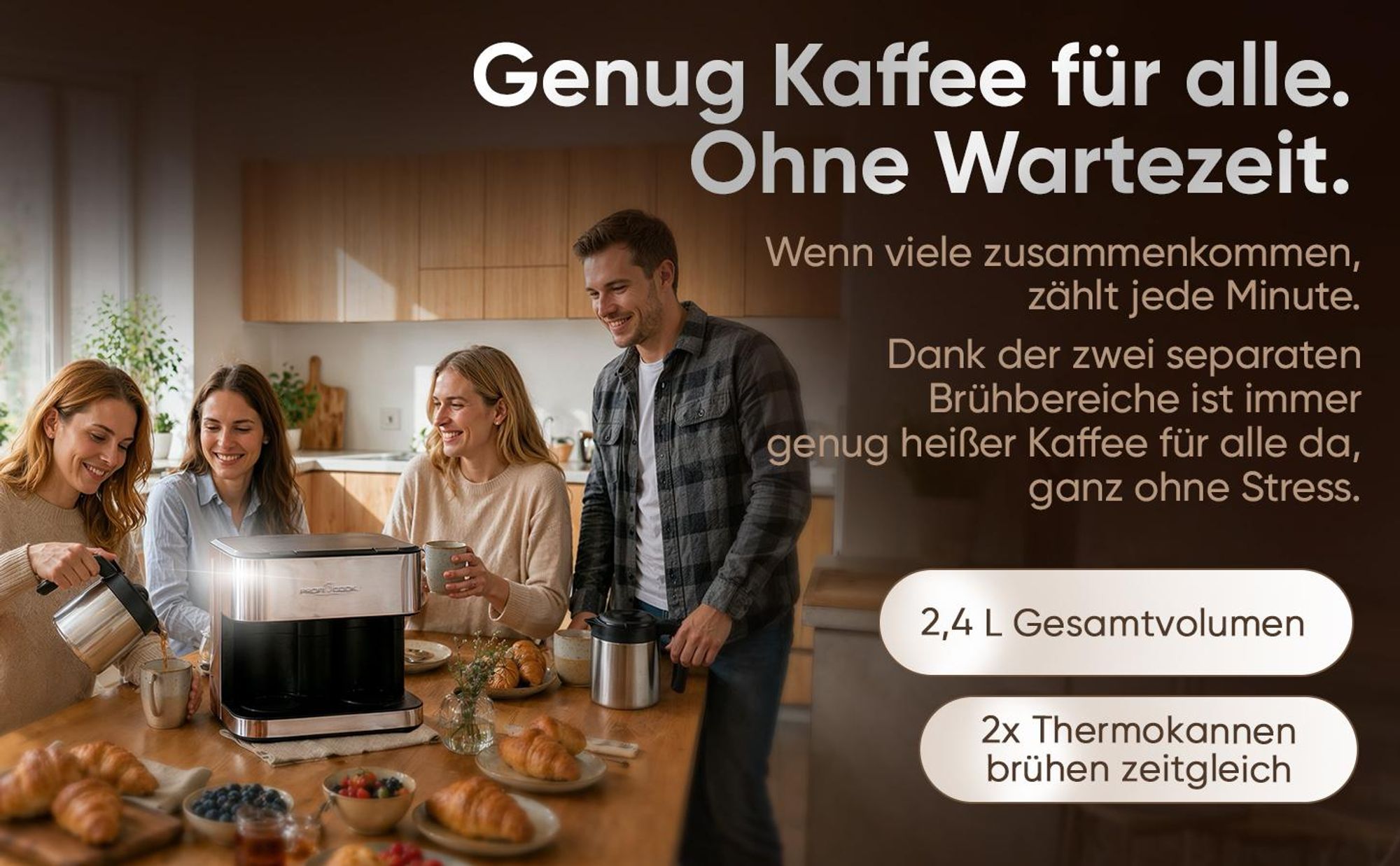 ProfiCook® Doppel Kaffeemaschine mit Thermoskanne | 24 Tassen | 2 Kannen | Einzel-/Kombibetrieb | Filterkaffeemaschine | PC KAD 1307 inox
