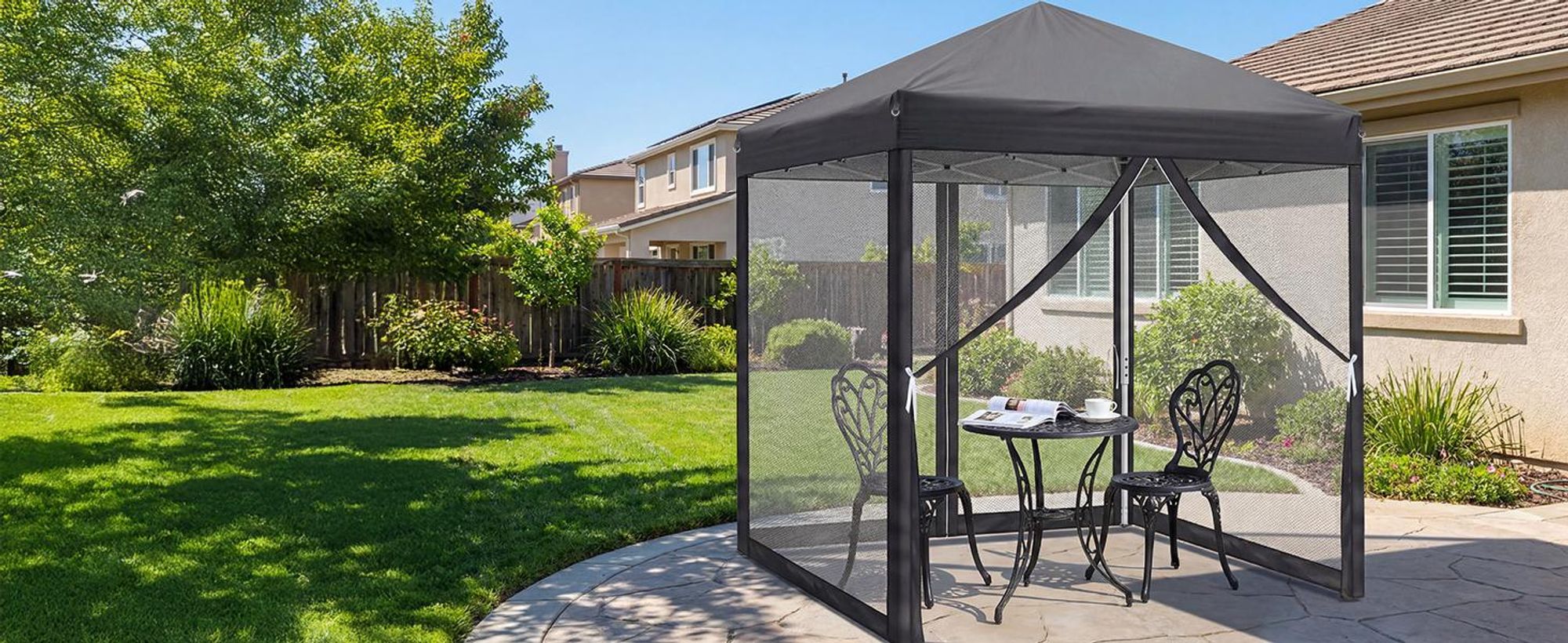 FCH 2x2m Faltpavillon, Pop Up Pavillon mit 4 Seitenwänden, wasserdicht, UV-Schutz,Gartenpavillon ,grau