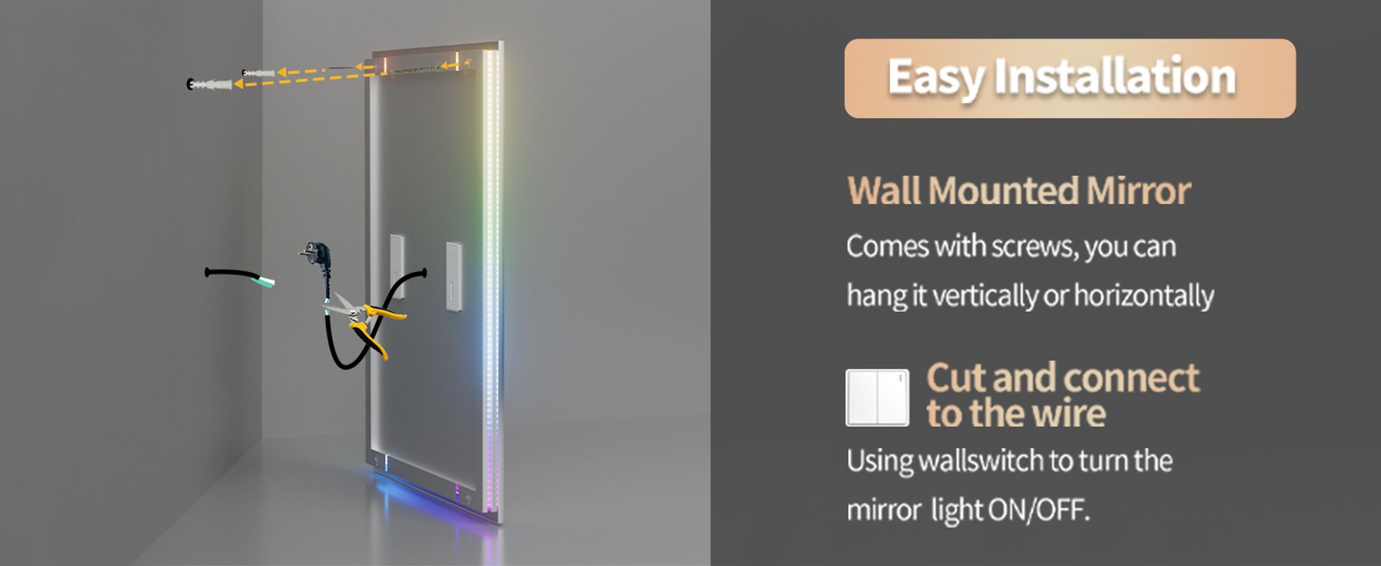 WISFOR LED Badspiegel mit Bluetooth Lautsprecher, 70×90cm RGB Wandspiegel Badezimmerspiegel mit Beleuchtung dimmbar Beschlagfrei Touchschalter