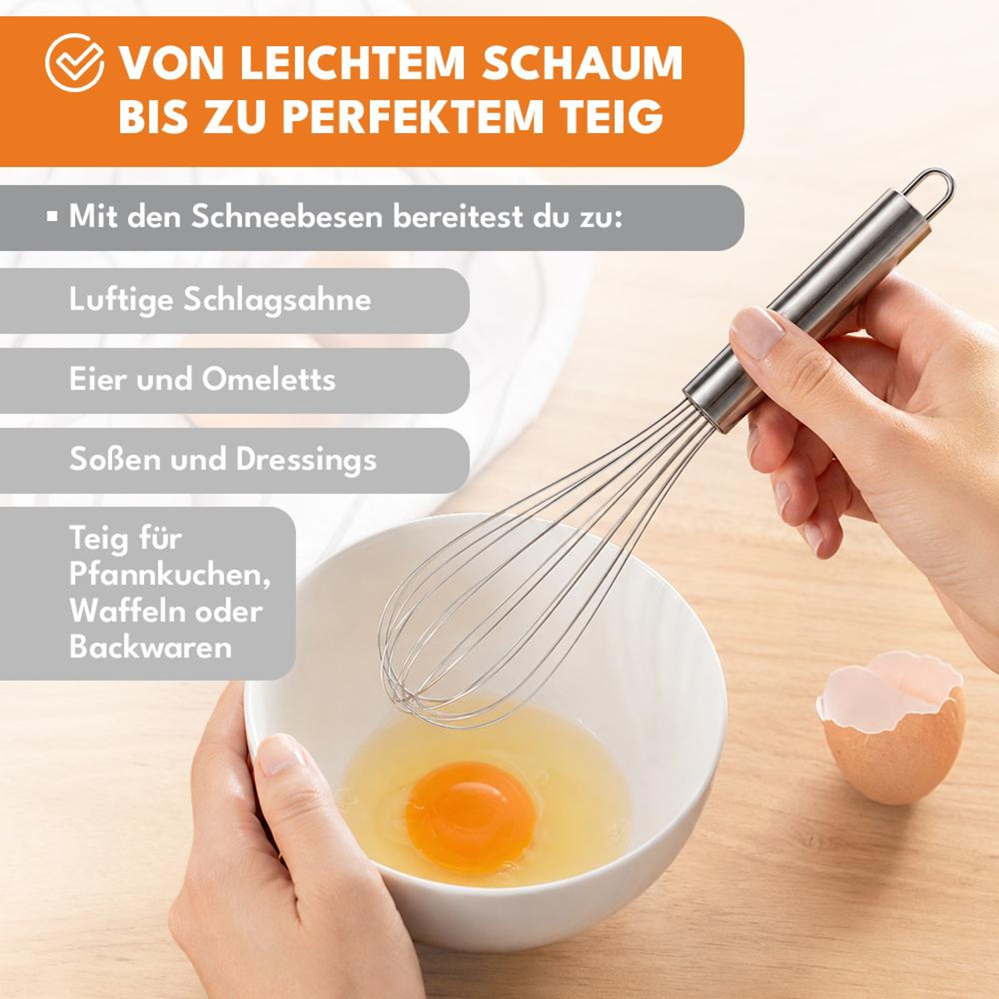 KRUMAD Schneebesen Set 3-teilig, Edelstahl Rührbesen, Hand Schneebesen Küche, Quirl zum Verquirlen, Mischen und Backen, spülmaschinengeeignet