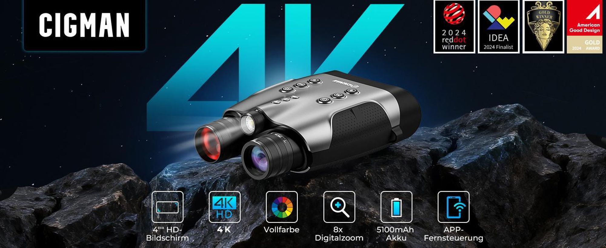 Urządzenie noktowizyjne CIGMAN CNVPRO True 4K, 52 MP, zasięg 1200 m