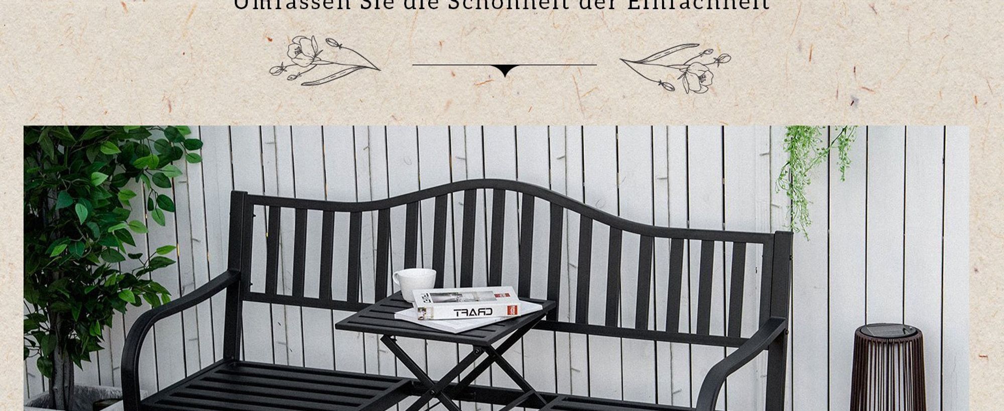 Outsunny Gartenbank mit ausziehbarem Tisch für 2 Personen Parkbank aus Metall
