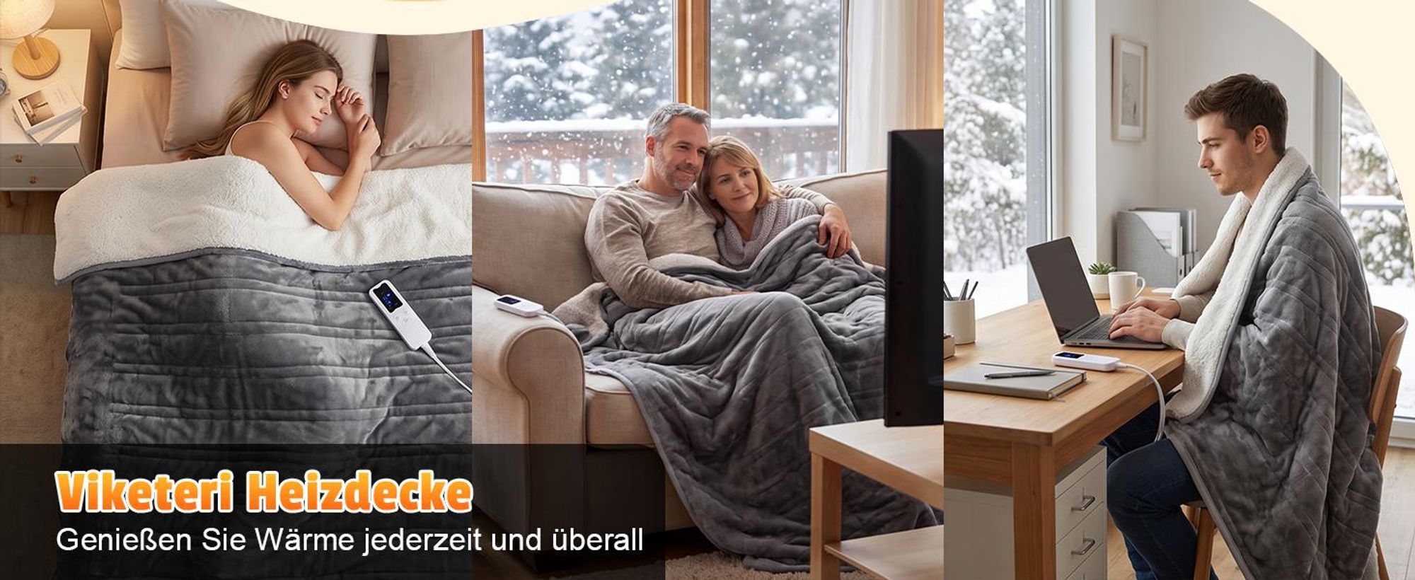 ZMH Elektrische Heizdecke 200x180cm Dunkelgrau Kuschelheizdecke mit Timer 6 Temperatureinstellungen Wärmeunterbett Flanell Wärmedecke Fur Bett Büro