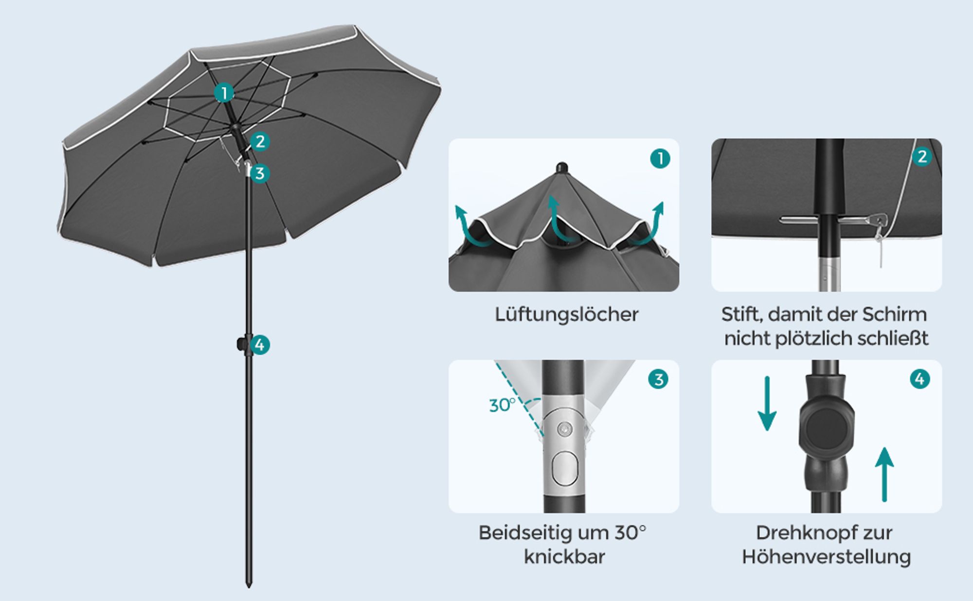 SONGMICS Sonnenschirm Ø 160 cm UPF 50+ mit Tragetasche