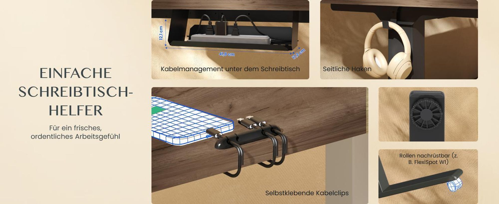 FLEXISPOT E1 Pro Elektrisch Höhenverstellbarer Schreibtisch EU, 160x80cm 25MM EINTEILIGE TISCHPLATTE Doppelmotor 120KG Tragkraft Kaffee-Eiche Optik