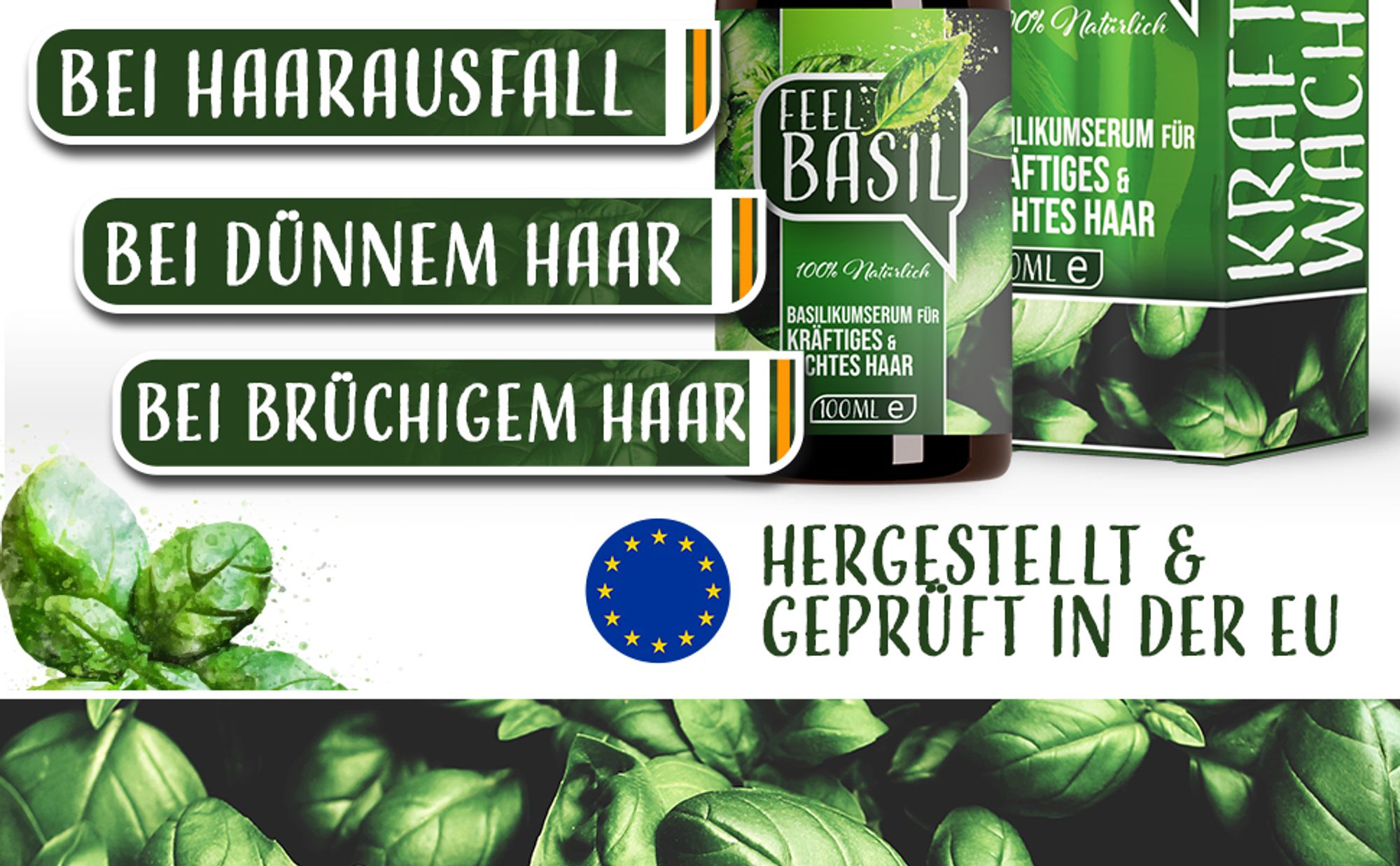 Adema Natural® Feel Basil Haarwachstum Serum – bei Haarausfall – dünnem Haar und brüchigen Haar – für Männer und Frauen - vegan