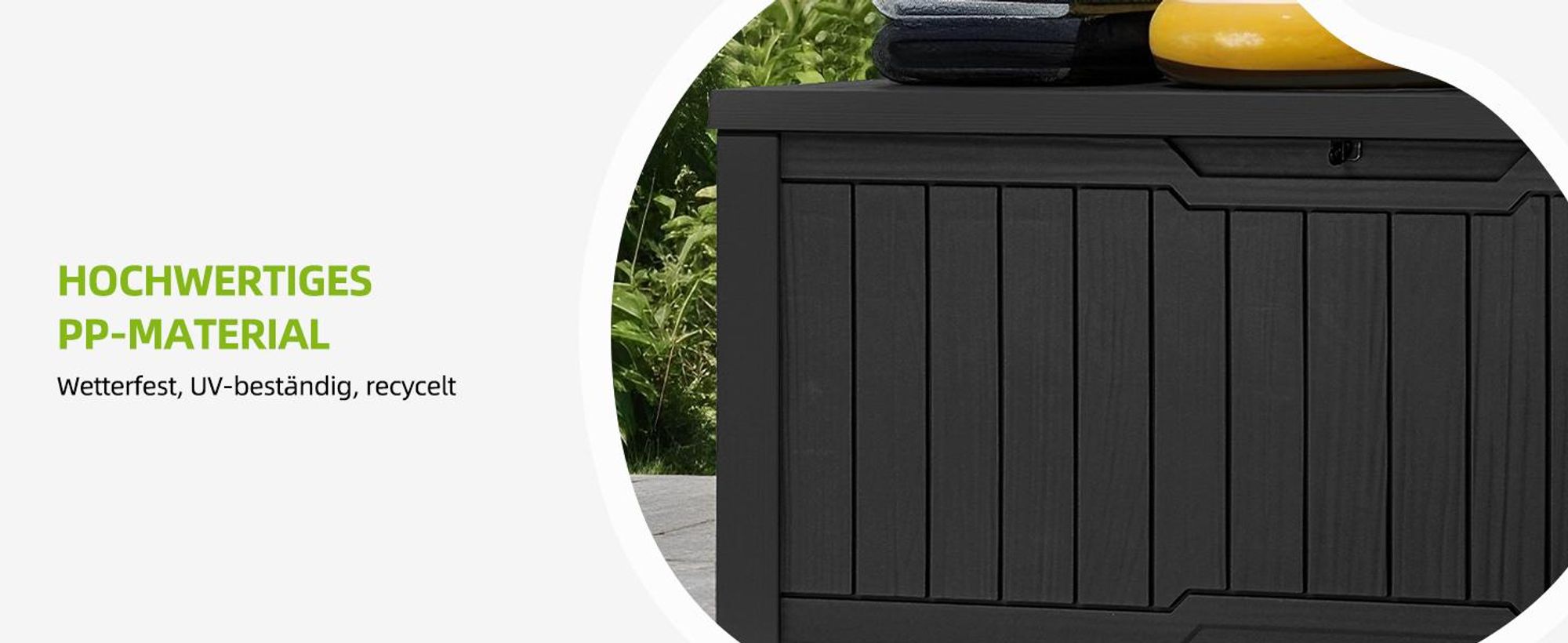 Gartenbox Außenspeicherbox, 450 L Aufbewahrungsbox mit Gasdruckfeder Deckel, Kissenbox Sitzbank Wetterfest, Schwarz