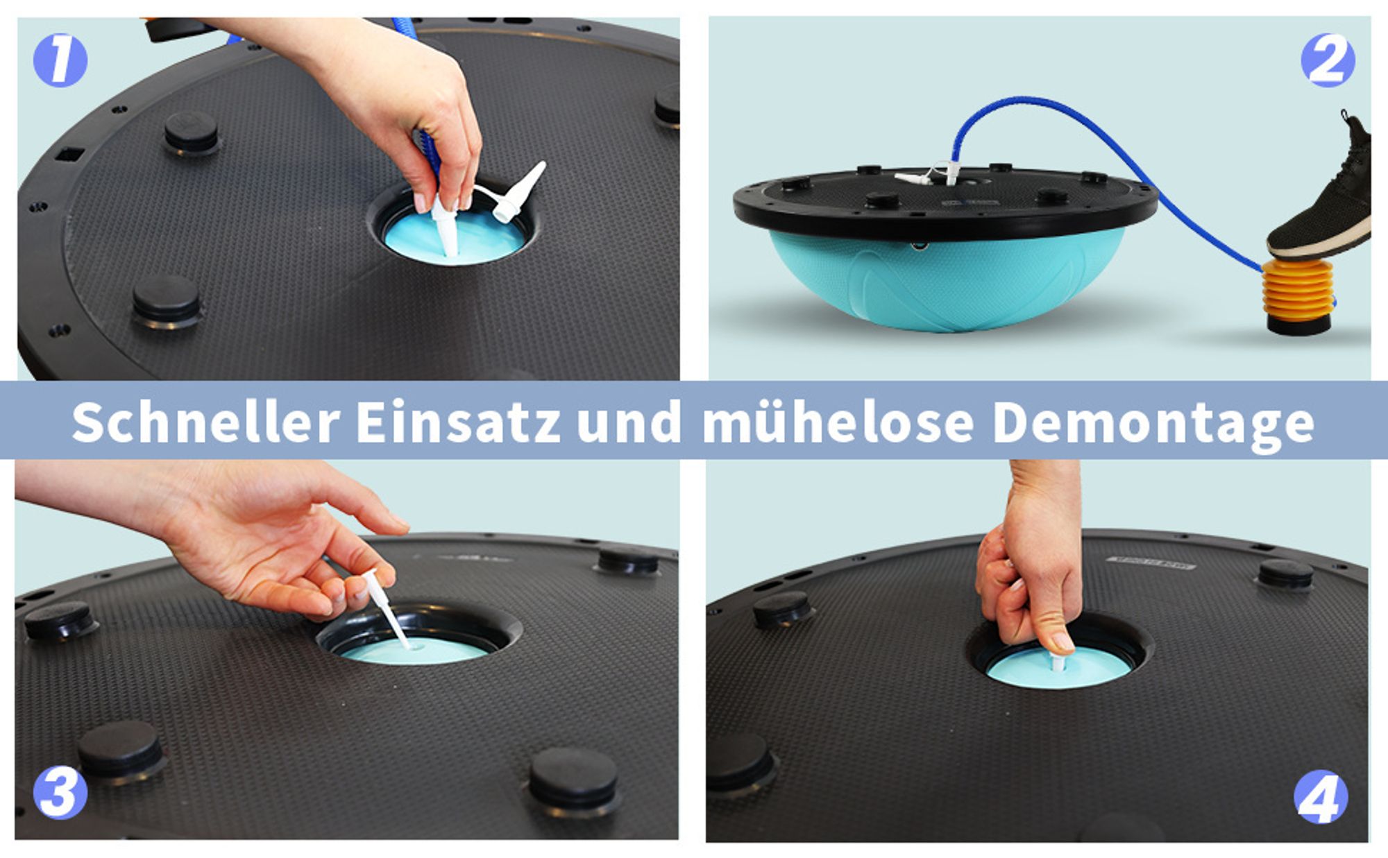 DH FitLife Balance Ball, Yoga Gleichgewichtstrainer Φ60*22cm bis 200 KG belastbar, halber Gymnastikball Fitness Balance Board, Balance-Board mit Pumpe und 2 Fitnessbändern