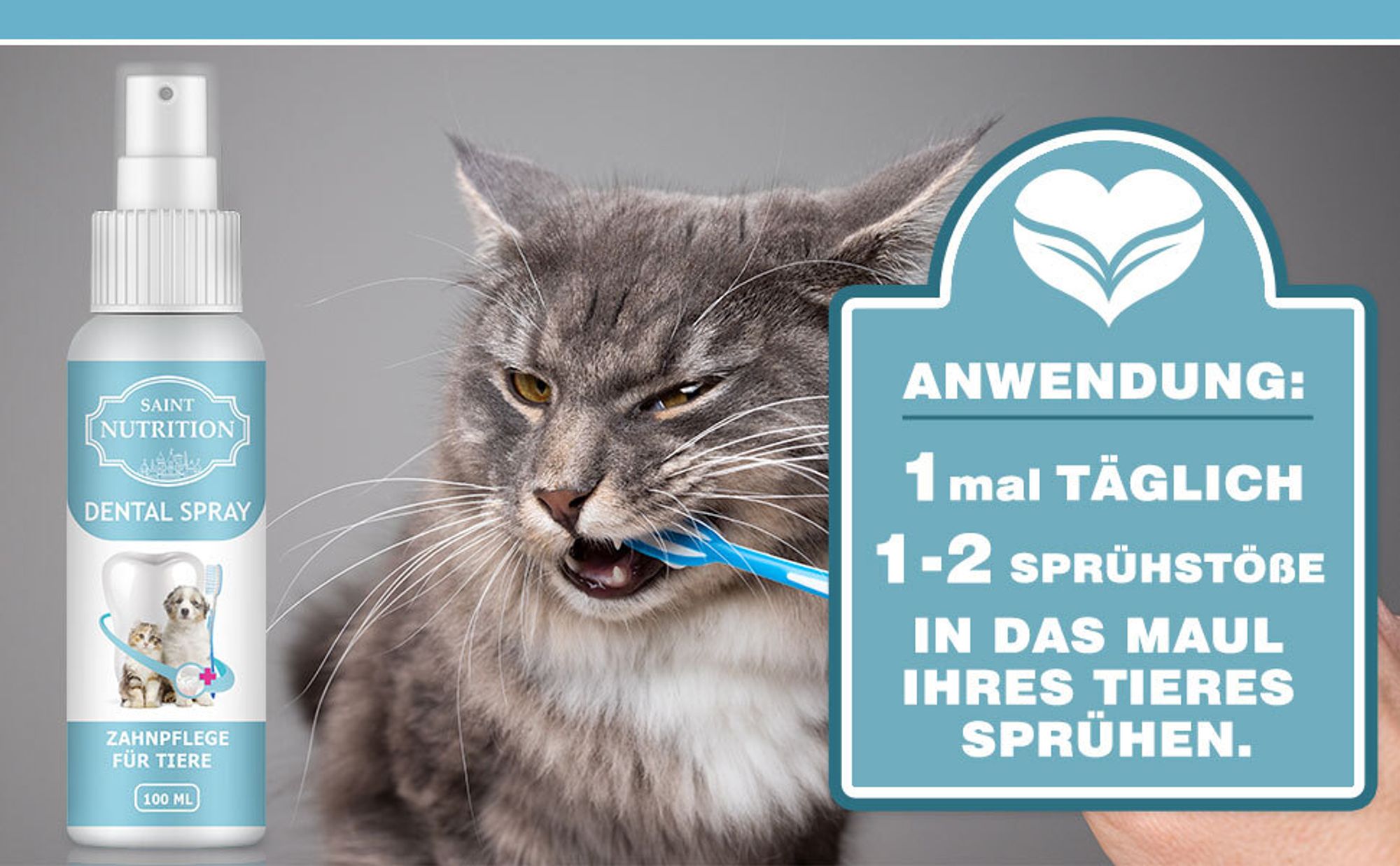 Saint Nutrition® – Dental Spray - für Hunde und Katzen – Zahnsteinspray – Mundgeruch entfernen – gegen Mundgeruch – Zahnreinigung und Zahnpflege