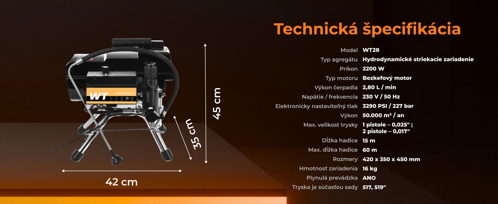 Lakovacia jednotka 2,8 l Striekacia pištoľ 2200W WT28 WABROTECH