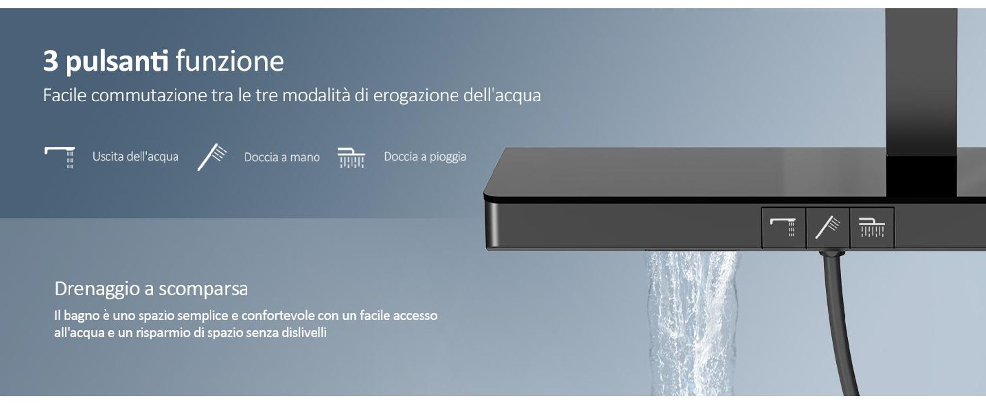 Sistema doccia EMKE Set doccia con termostato, ripiano in vetro extra-largo da 710 mm, doccia a pioggia, rubinetteria per vasca e doccia nero opaco