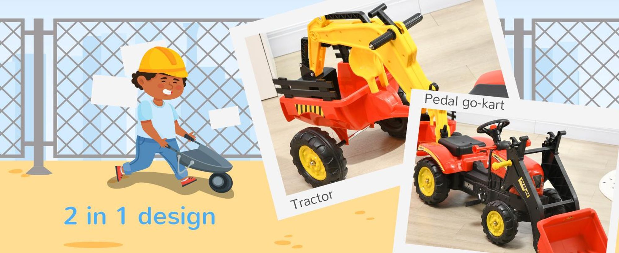 Traktor na pedały Samochód na pedały Koparka na pedały z ładowarką dla 3-6 lat Koparka dla dzieci Stal Plastik Czerwony 179 x