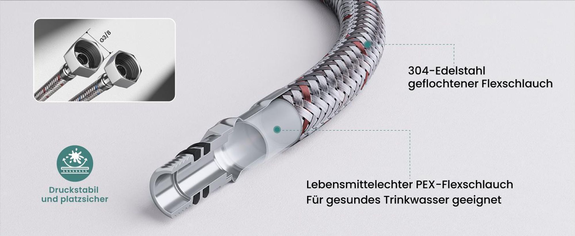 Mai & Mai Wasserhahn Küche Küchenarmatur mit Brause Ausziehbar, Küchenwasserhahn 360°Schwenkbar 3 Sprühfunktionen, Mischbatterie Silber Turnix-02