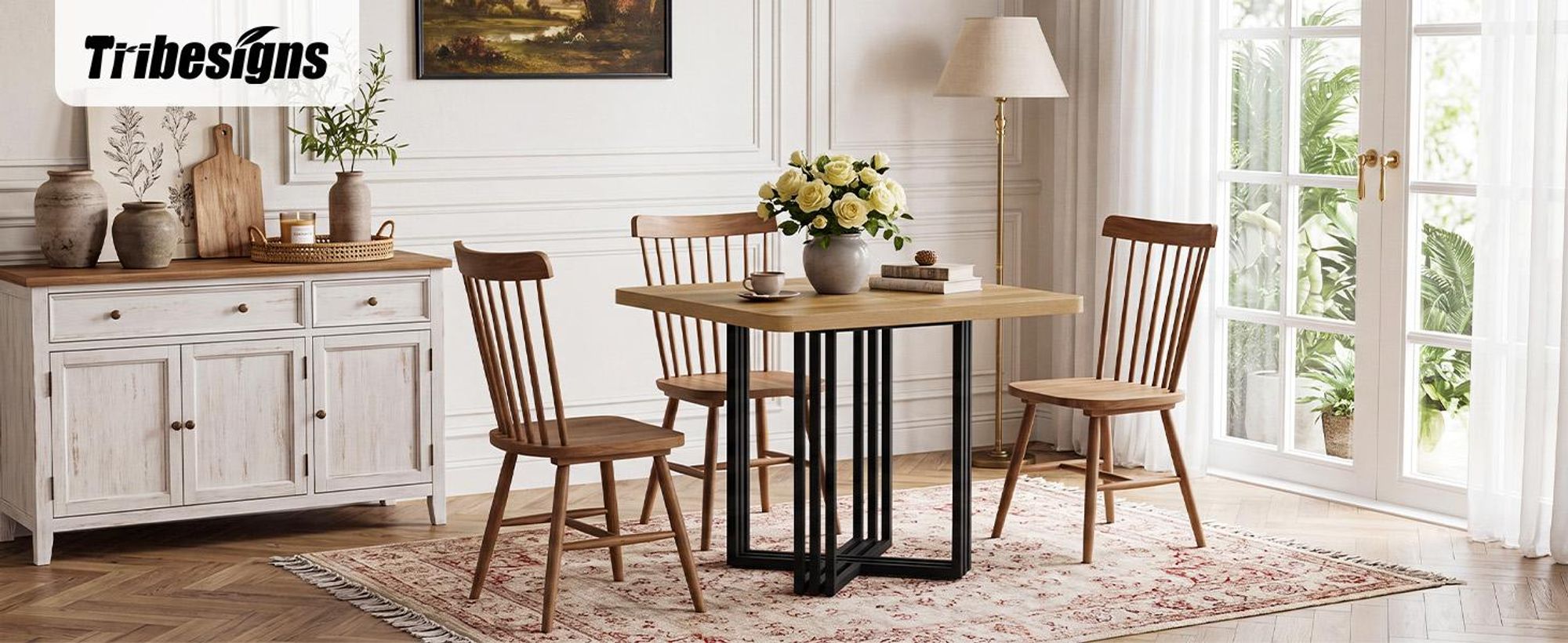 140 cm langer Esstisch für 4 Personen, Küchentisch im Landhausstil aus Holz mit Metallbeinen, rustikale Esstische für Zuhause, Esszimmer, kleine Räume