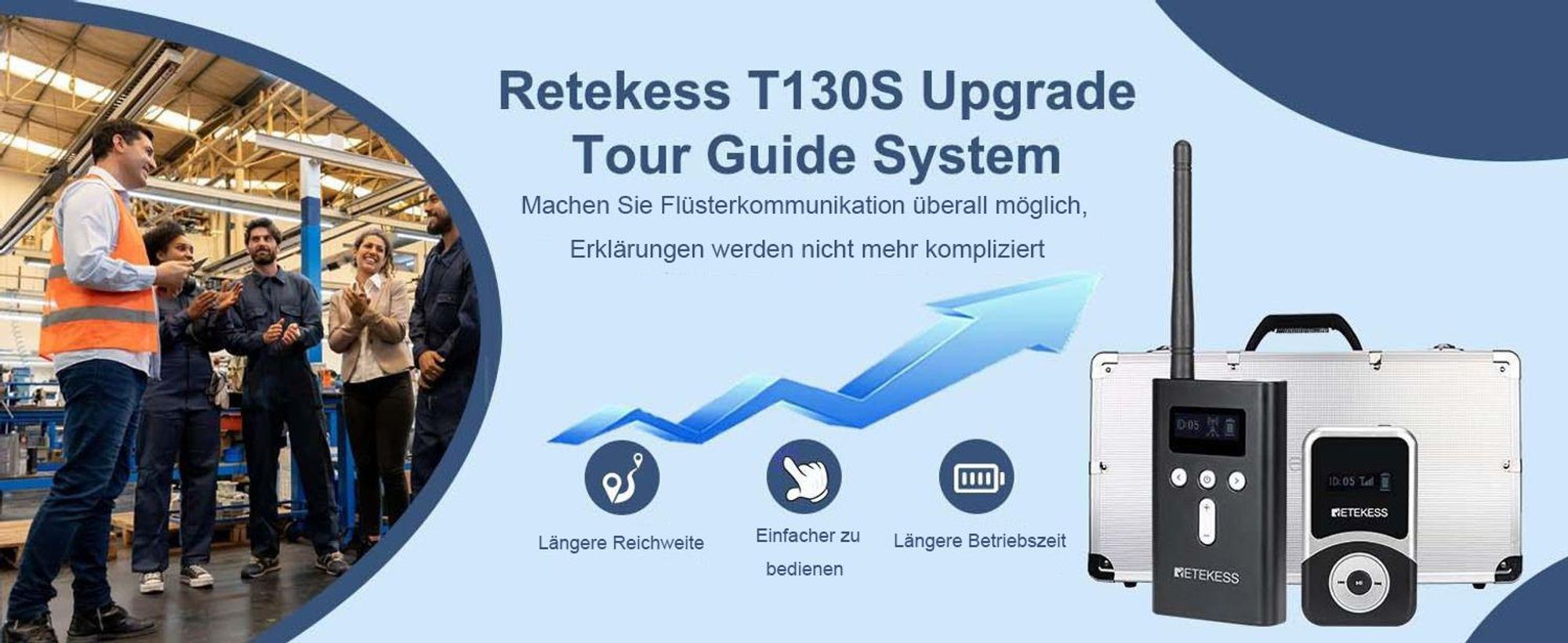 Retekess T130S Tour Guide System, 49 Kanäle, 100m, D-Kopfhörer, mit 64 Steckplätzen Ladebox für Tourismus, Schulungen (60 Empfänger), walkie talkie