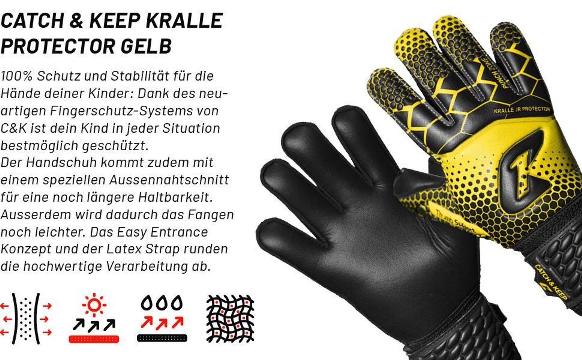 CATCH & KEEP Pro 3.0 torwarthandschuhe kinder - kinder torwarthandschuhe mit Fingerschutz&Griff für festen|torwarthandschuhe junior in Größen 3 bis 7