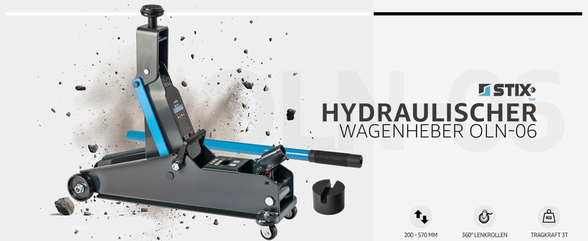 STIX OLN-06 Hydraulischer Rangierwagenheber 3 T SUV Transporter 200–535 mm