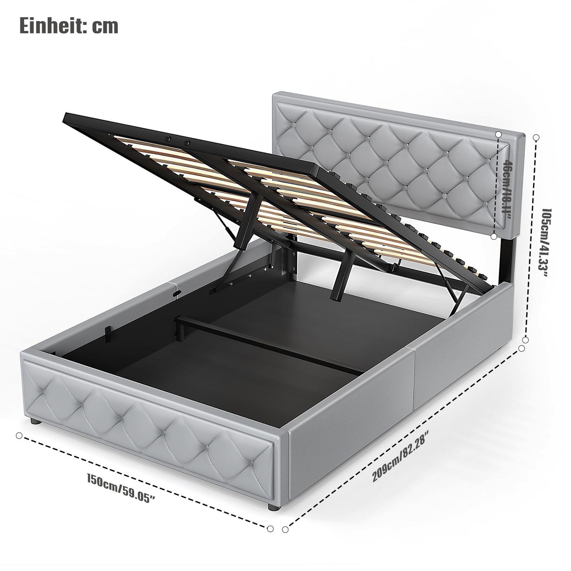 OYAJIA  Polsterbett Doppelbett 140x200cm mit Kopfteil und Hydraulischem Stauraum,Doppelbett mit Kopfteil und Lattenrost, Leder