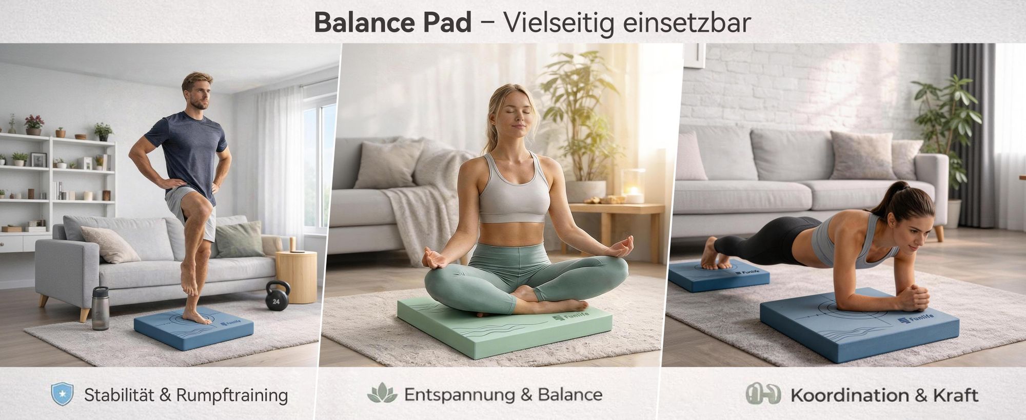 FunLife Balance Pad 40x40x5 cm – Gleichgewichtskissen für Core Training, Koordination, Balance & Yoga, bis 150 kg