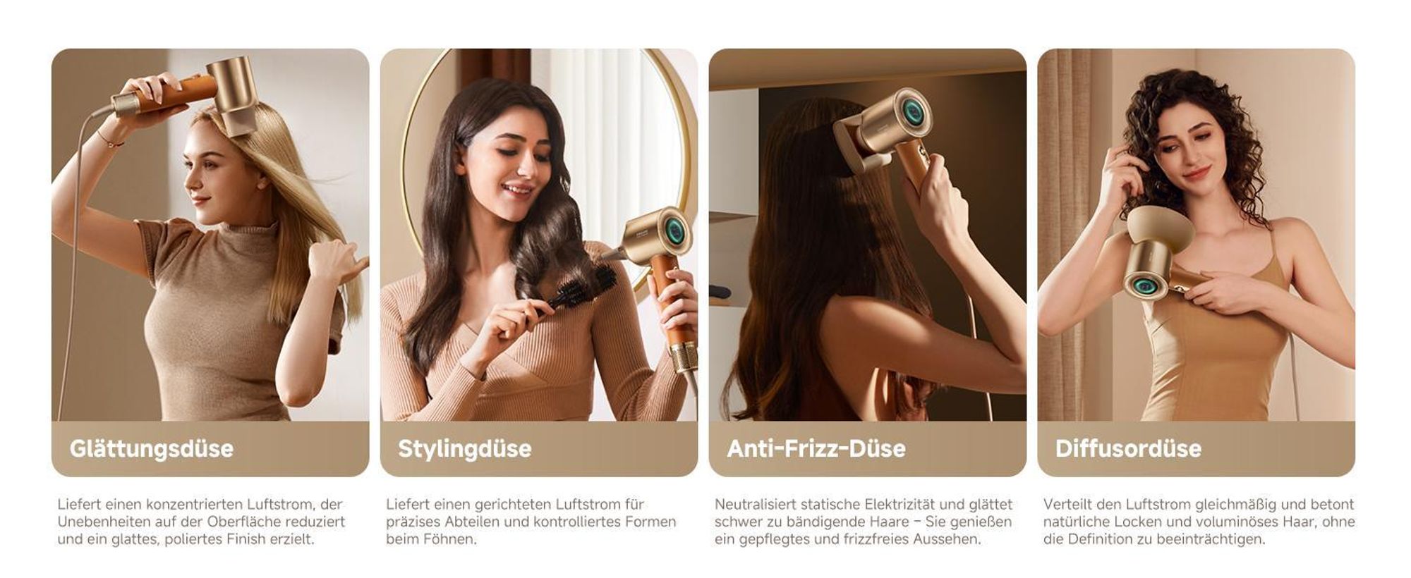 Dreame Miracle Pro Haartrockner,Rotlicht-Kopfhautpflege,Haarpflege mit negativen Ionen,130K U/min,4 Temperaturstufen,2 Gebläsestufen,Ledergriff,Gold