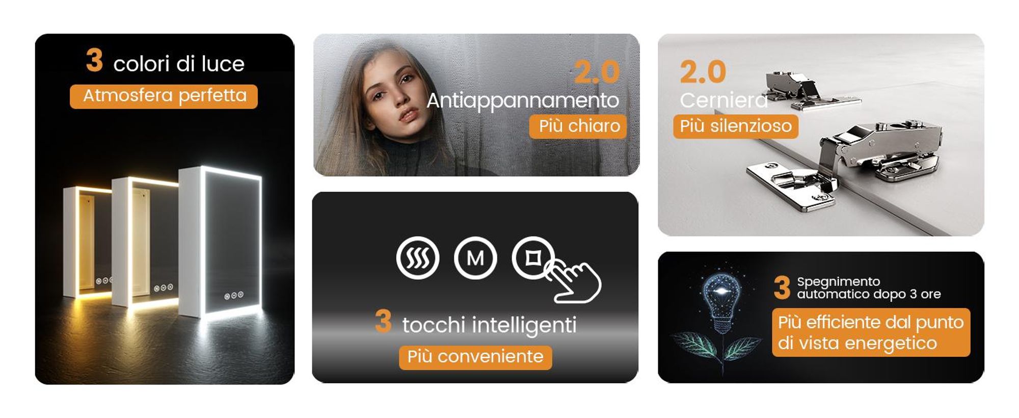 Armadio a specchio EMKE con illuminazione 145 x 500 x 700 mm Armadio a specchio a LED con antiappannamento e presa, dimmerabile a 3 colori - Armadio da bagno a 1 anta