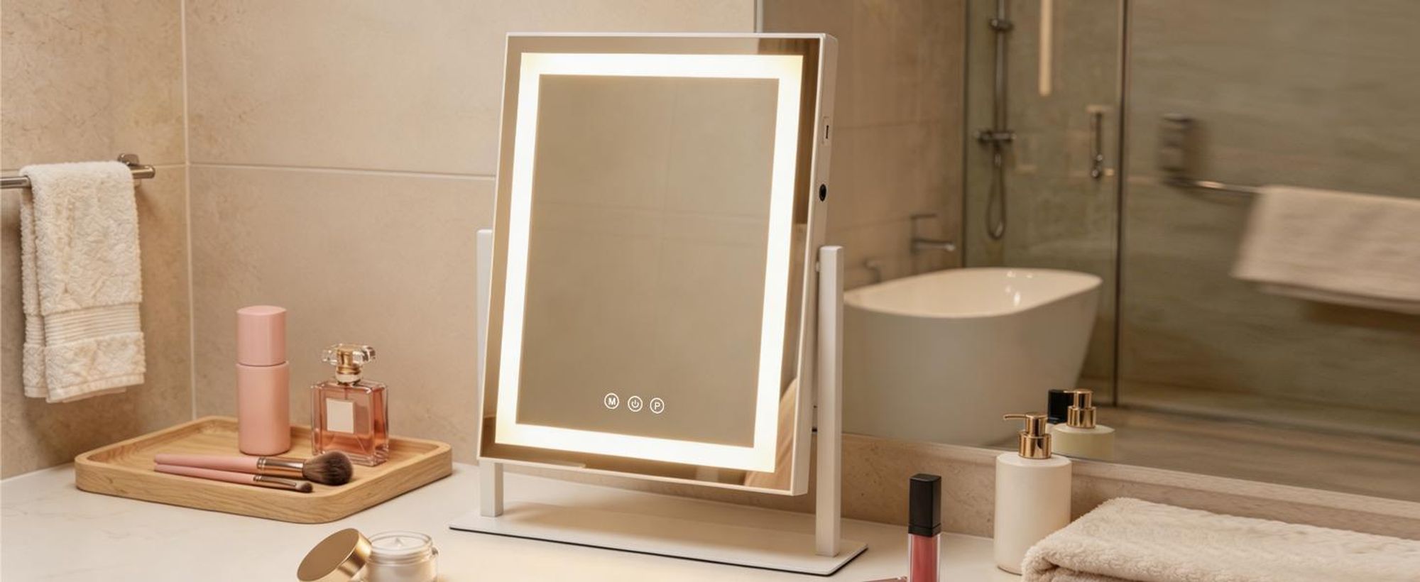 ZMH LED kosmetické zrcátko s osvětlením, rozměry 30 × 40 cm, 3 režimy, malé kosmetické zrcátko, osvětlené stolní zrcátko, zrcátko na toaletní stolek, dotykové ovládání, stmívatelné