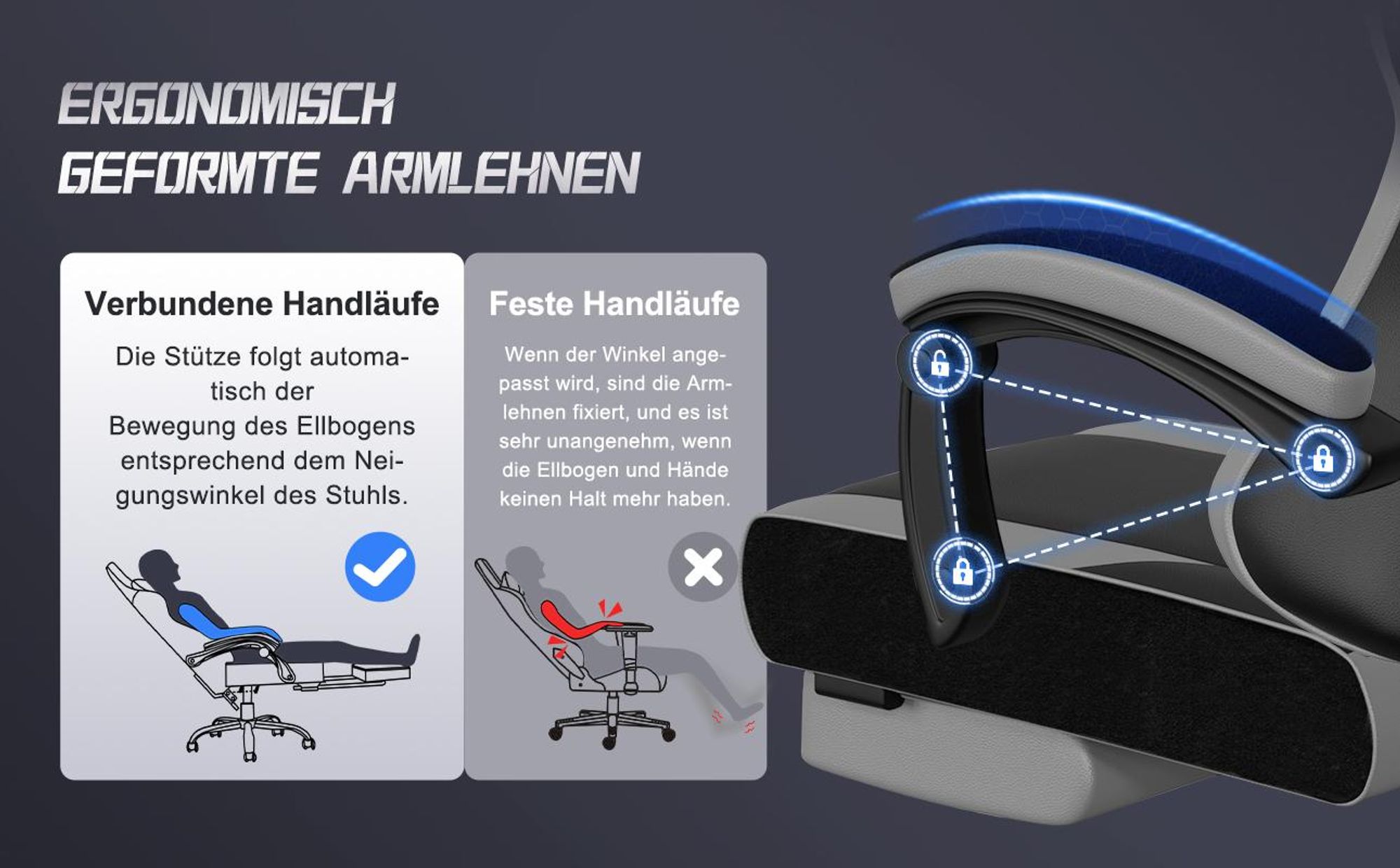Aiibot Gaming Stuhl Bürostuhl Ergonomisch Schreibtischstuhl Bürostuhl 150 kg Drehstuhl mit Lordosenstütze, Gaming Sessel 90°-165° und Wippfunktion
