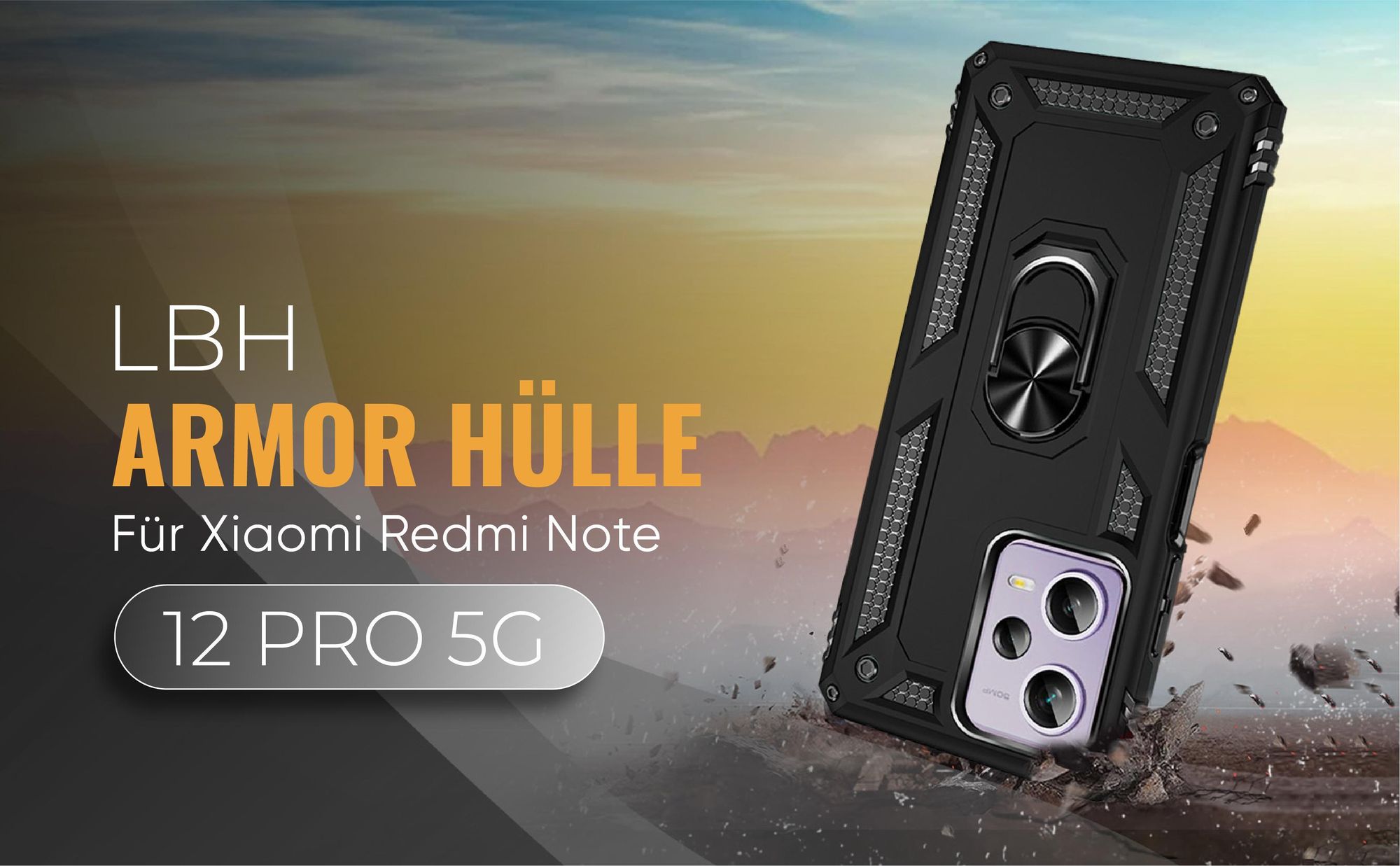 Schwarze Outdoorhülle für Xiaomi Redmi Note 12 Pro 5G