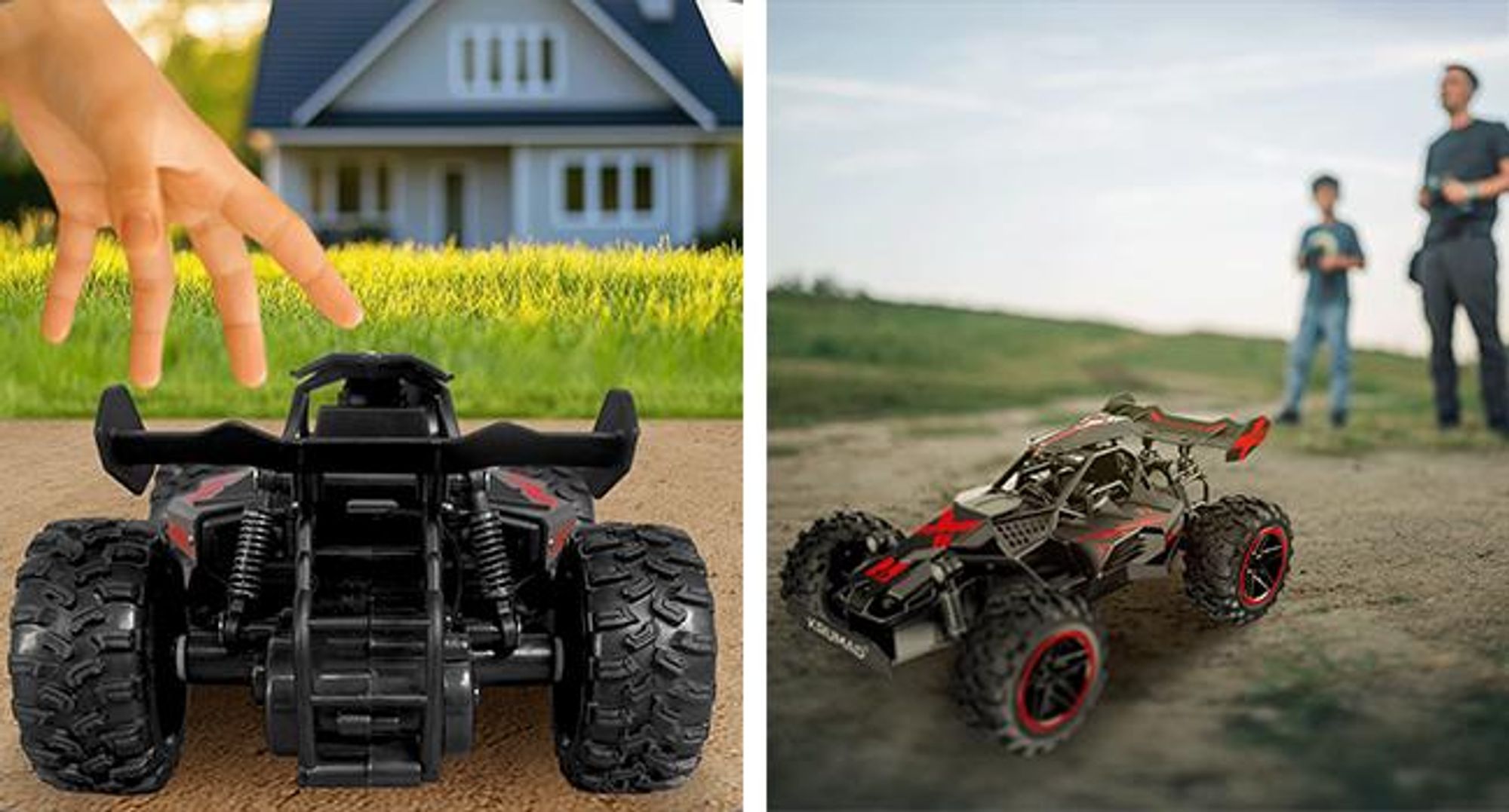 KRUMAD Ferngesteuertes Auto 3.7V – RC Offroad Auto für Kinder ab 3 Jahren mit 2 Akkus, LED-Licht, 2,4GHz Fernsteuerung & USB-Ladekabel