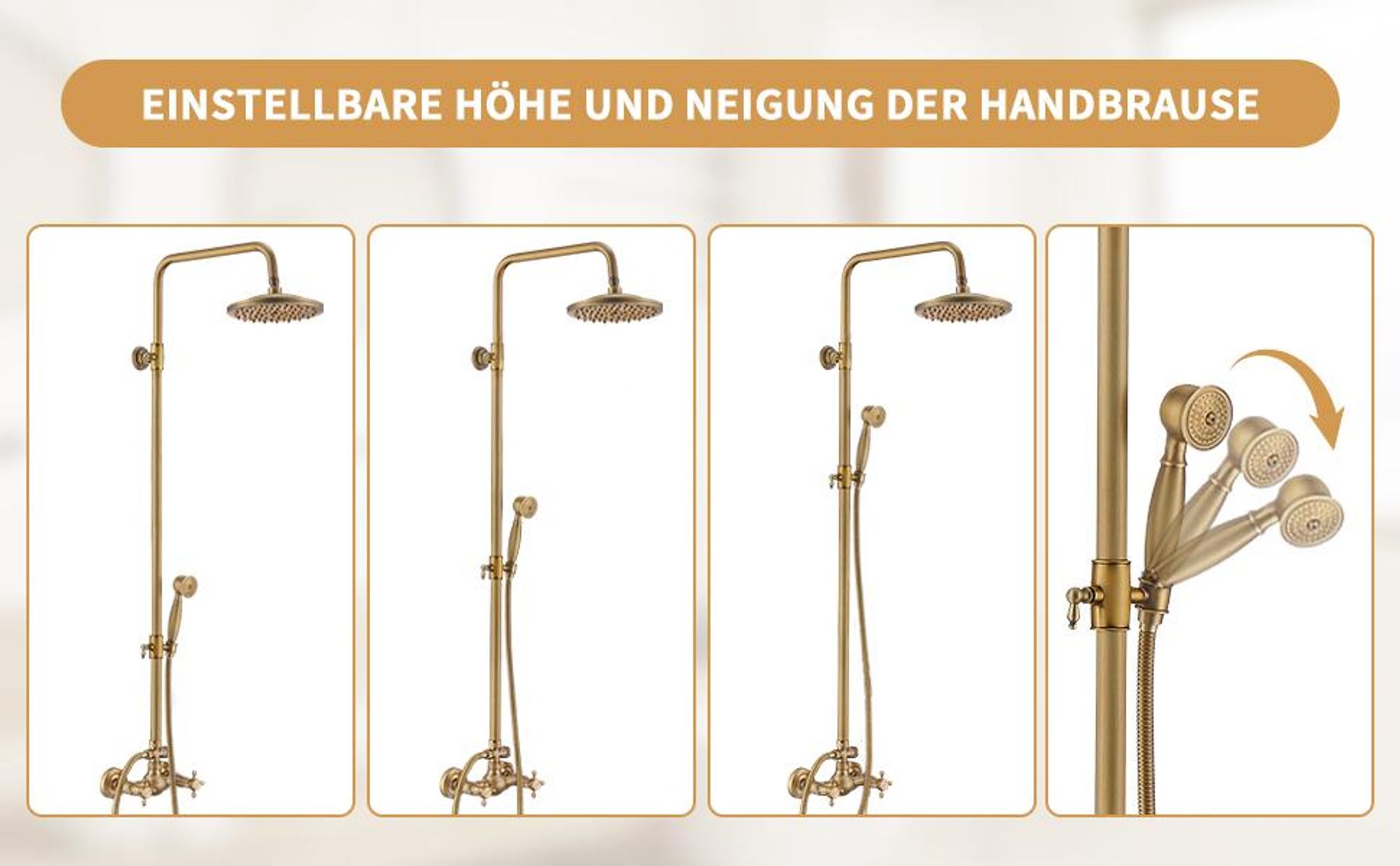 Duschsystem HOMELIVE Duschset mit Armatur Regendusche Set Duschamaturenset, Kopfbrause, Handbrause, Brausestange  Antike Bronze Gebürstetes Nickel