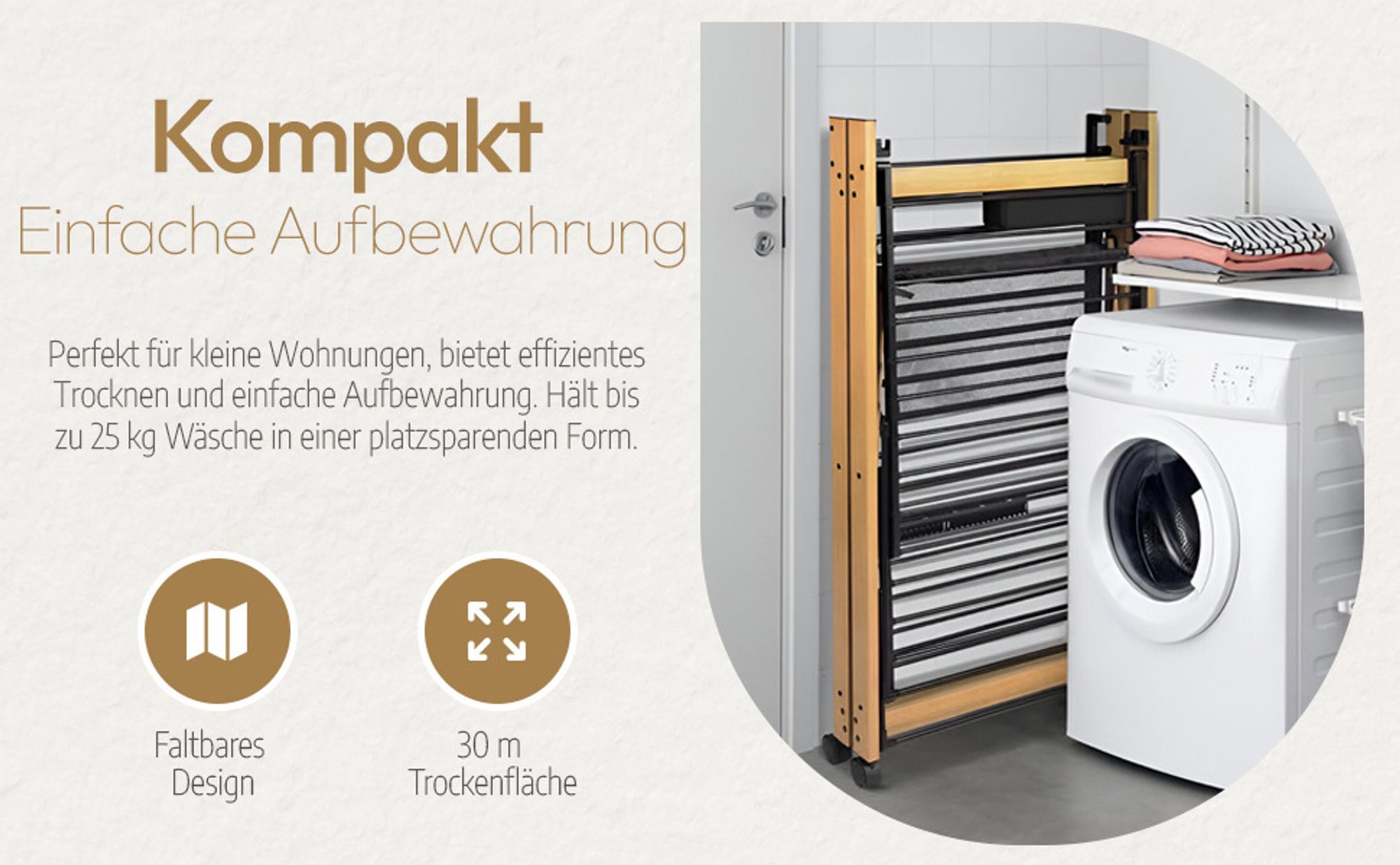 Meisterhome® Wäscheständer Standtrockner 30m Trockenleinenlänge, Flügelwäscheständer, Flügelwäschetrockner platzsparend, Metall, für Kleidung, Handtücher, Wäsche, für drinnen und draußen - Schwarz/Weiß, Farbe:Schwarz