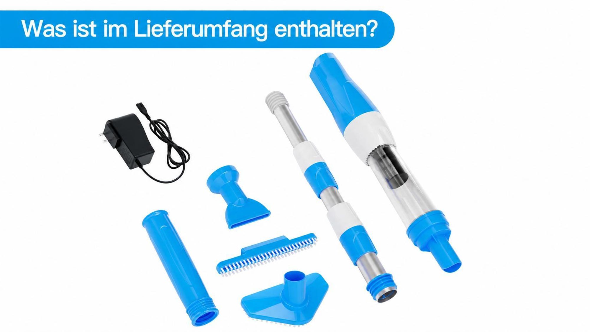 3-in-1 Kabelloser Poolstaubsauger, Wiederaufladbares Pool-Staubsauger-Set, Sonstiges Poolzubehör Mit Blattnetz -Kit,für Sand und Schmutz,0.23l,Blau