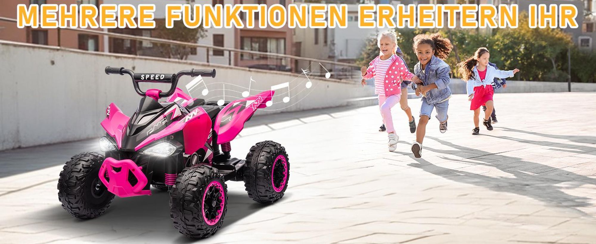 FCH Kinder Quad Elektro 12V 7Ah ATV, Musik, MP3, LED-Scheinwerfer Elektro-Quad für Kinder 3-6 Jahre Rosa