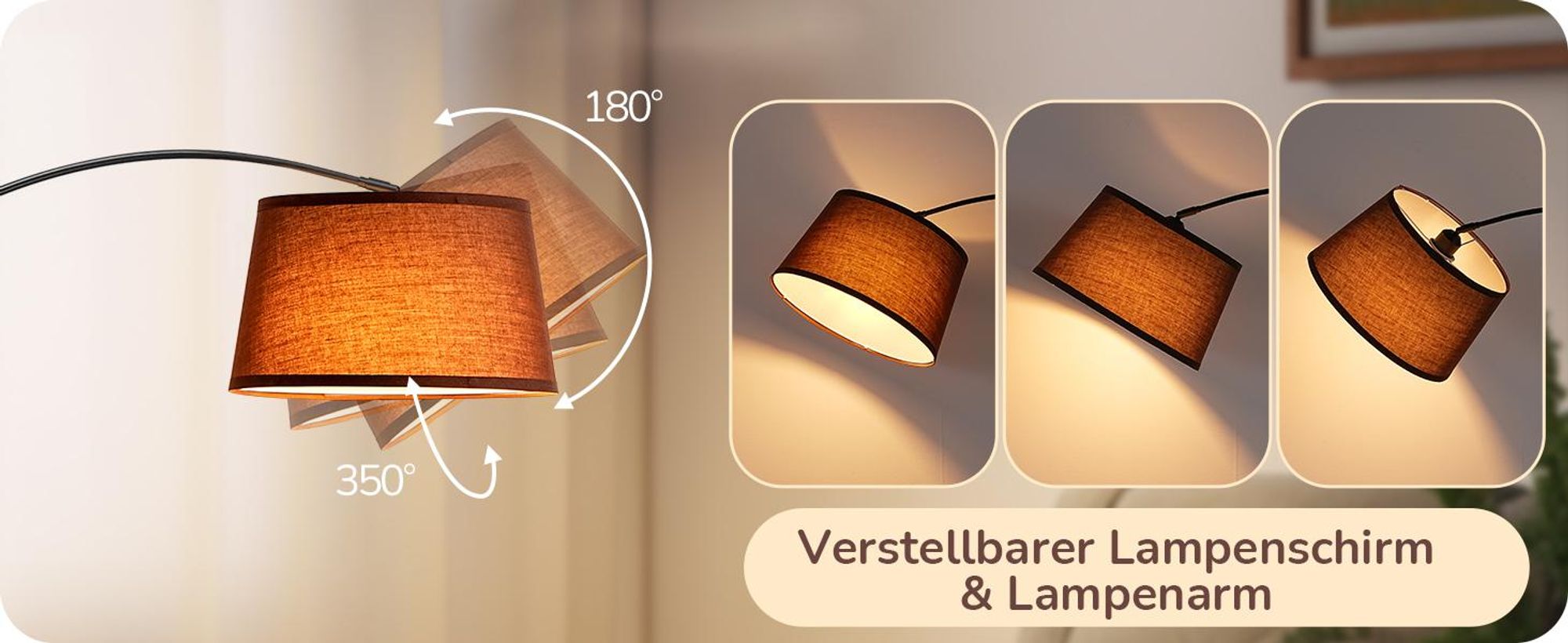 EDISHINE Stehlampe Wohnzimmer Dimmbar, Bogenlampe 143-176cm verstellbar, mit magnetische Fernbedienung, drehbarem Lampenkopf