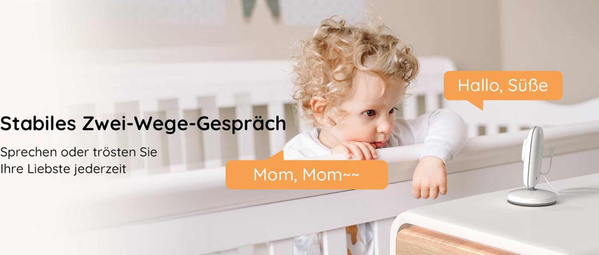Babyphone mit Kamera VOX Nachtsicht Babyfon Temperaturüberwachung Gegensprechfunktion Video Überwachung mit 4 Zoll Digital IPS Bildschirm Wireless