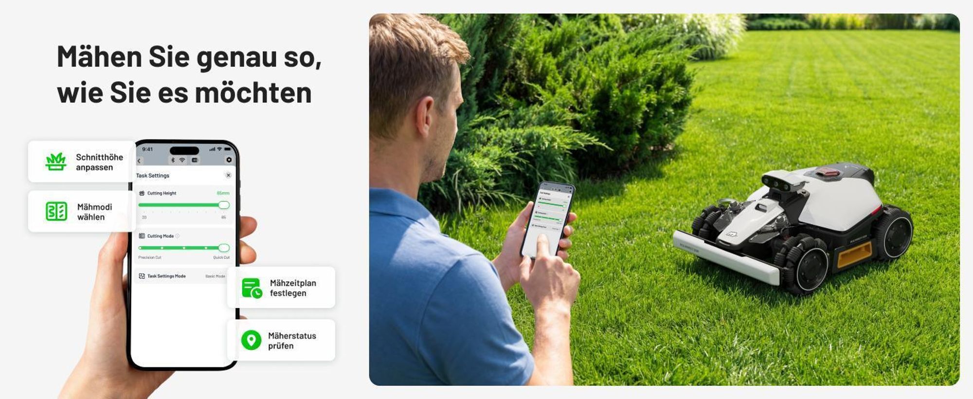Mähroboter Mammotion LUBA Mini 2 AWD 1000 mit Garage, ohne Kabel, bis zu 1000 m², 80% Steigung, Randmähen, DropMow, Auto-Kartierung, 4G-Modul, APP