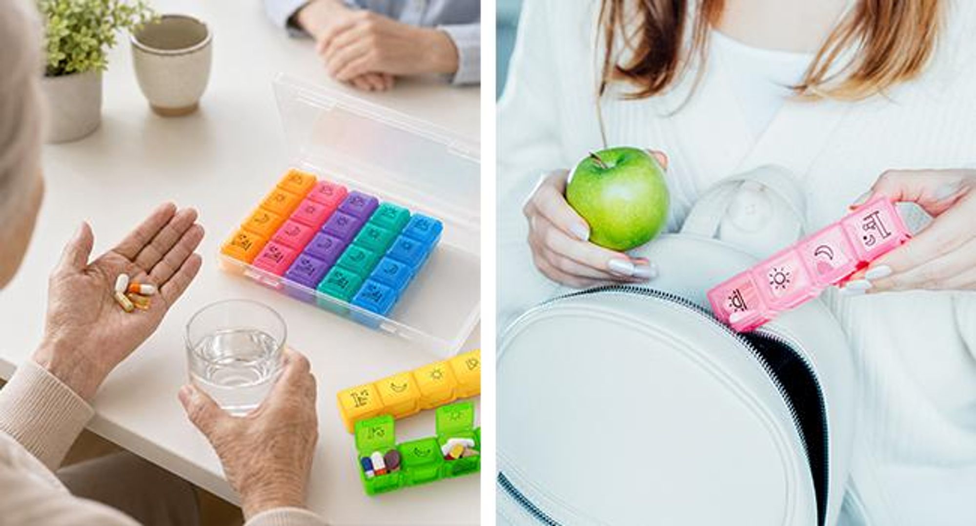 KRUMAD Tablettenbox 7 Tage mit 4 Fächern pro Tag, Medikamentenbox für morgens mittags abends, Pillendose Organizer für Medikamente und Vitamine