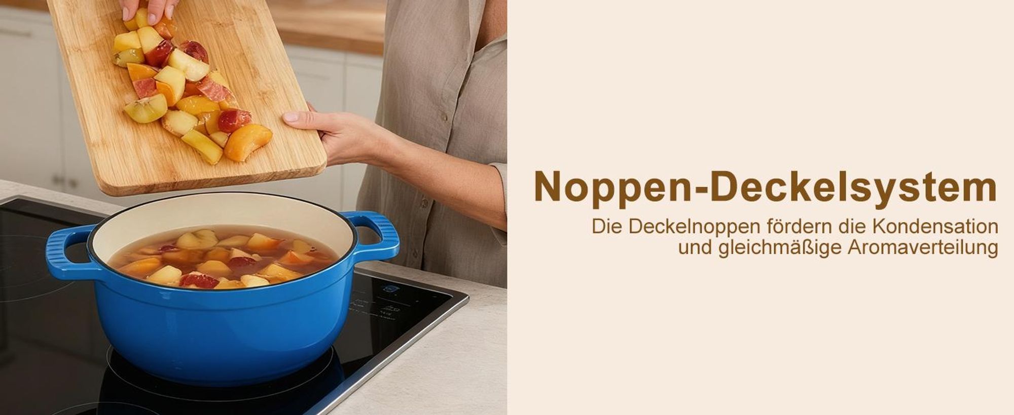 FCH Gusseisen Topf 26cm - 6QT-5.5L Emaille Bräter mit Deckel backofengeeignet - für Küche Backen Schmoren Braten (Blau)