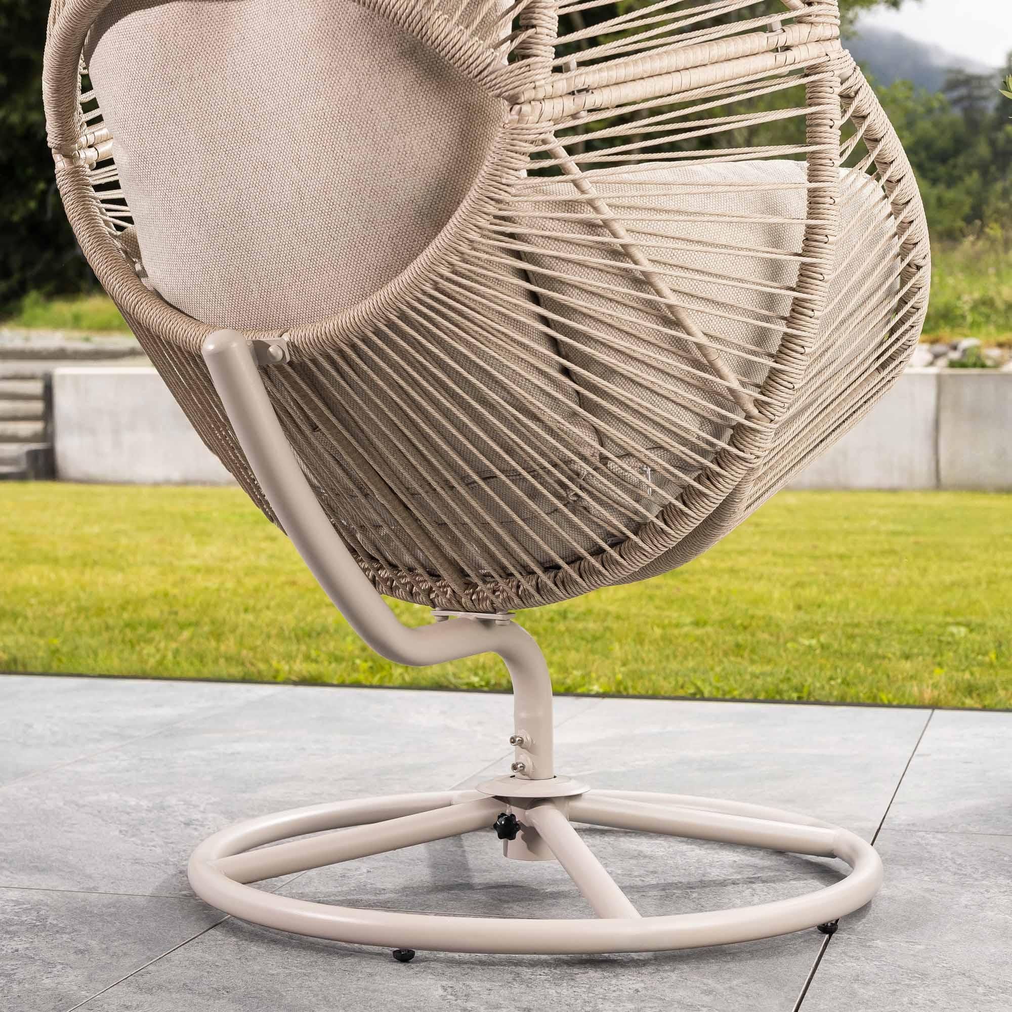 di volio Gartensessel VICO - beige, Lounge Sessel aus PE-Rattan mit drehbarem Stahlgestell, bequem & wetterfest