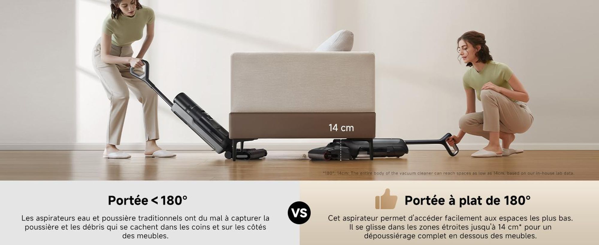 MOVA M10 Aspirateur laveur, ultra-léger 0,9 kg, design plat 180° avec rotation 90°, brosse double anti-enchevêtrement, puissance 18 kPa