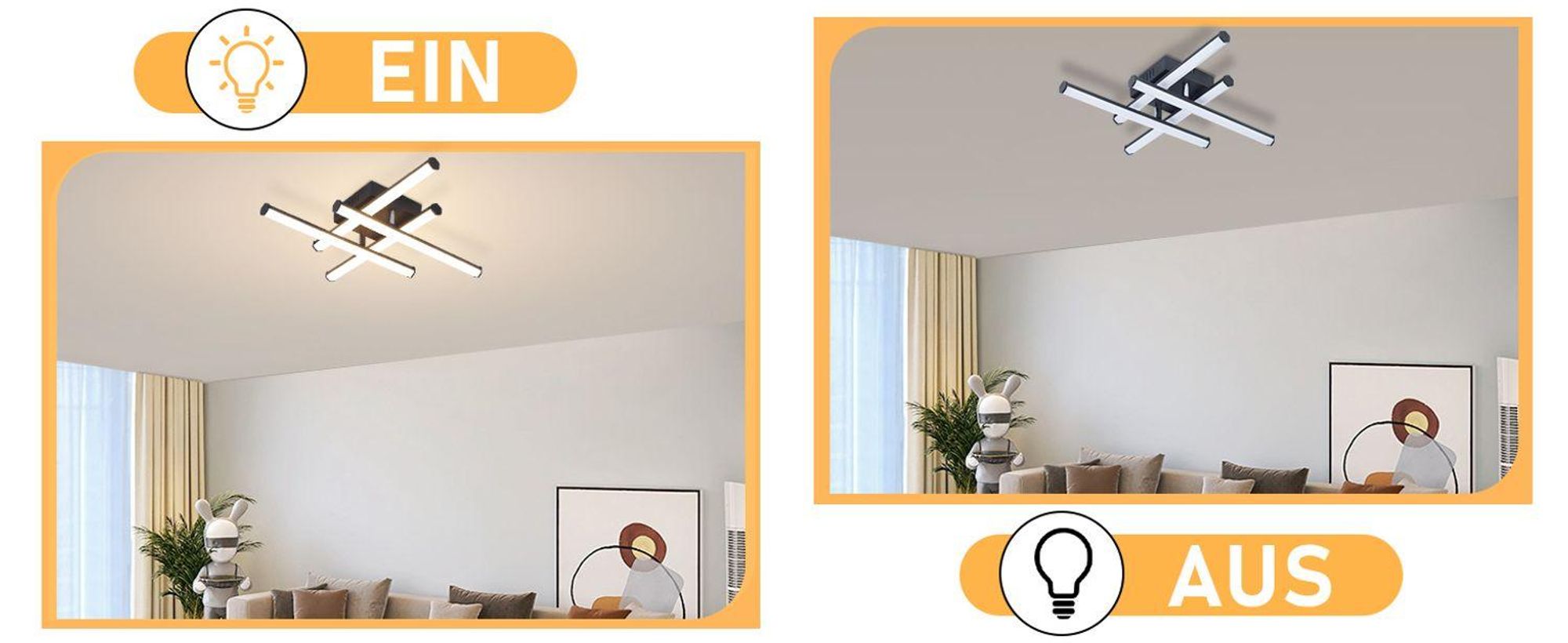 ZMH Plafonniers Lampe de cuisine moderne Noir 24W Lampes de chambre à coucher Architecture d'intérieur Lampes de salon 3000K Lumière blanche chaude Corridor
