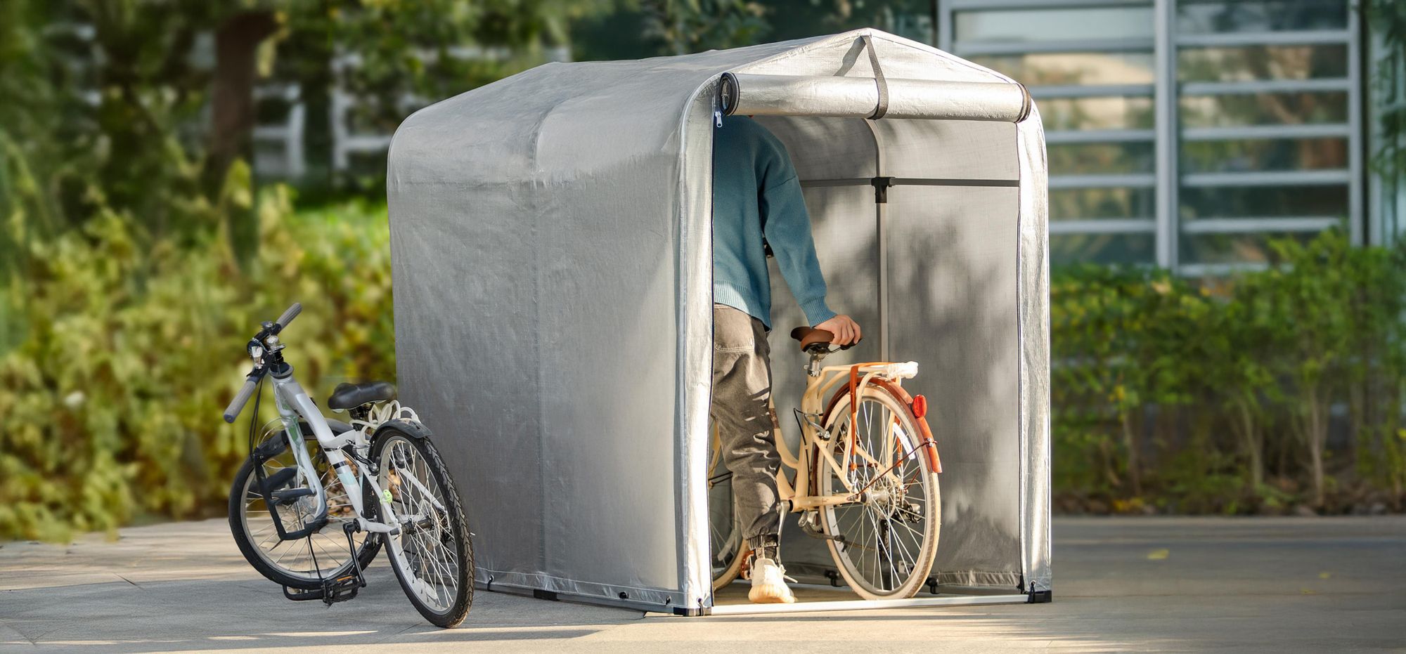 SoBuy Fahrradgarage wetterfest Geräteschuppen Fahrradgarage für 1-2 Fahrräder Carport Zelt mit UV-Schutz Fahrradschuppen für Regenschutz KLS11-DG