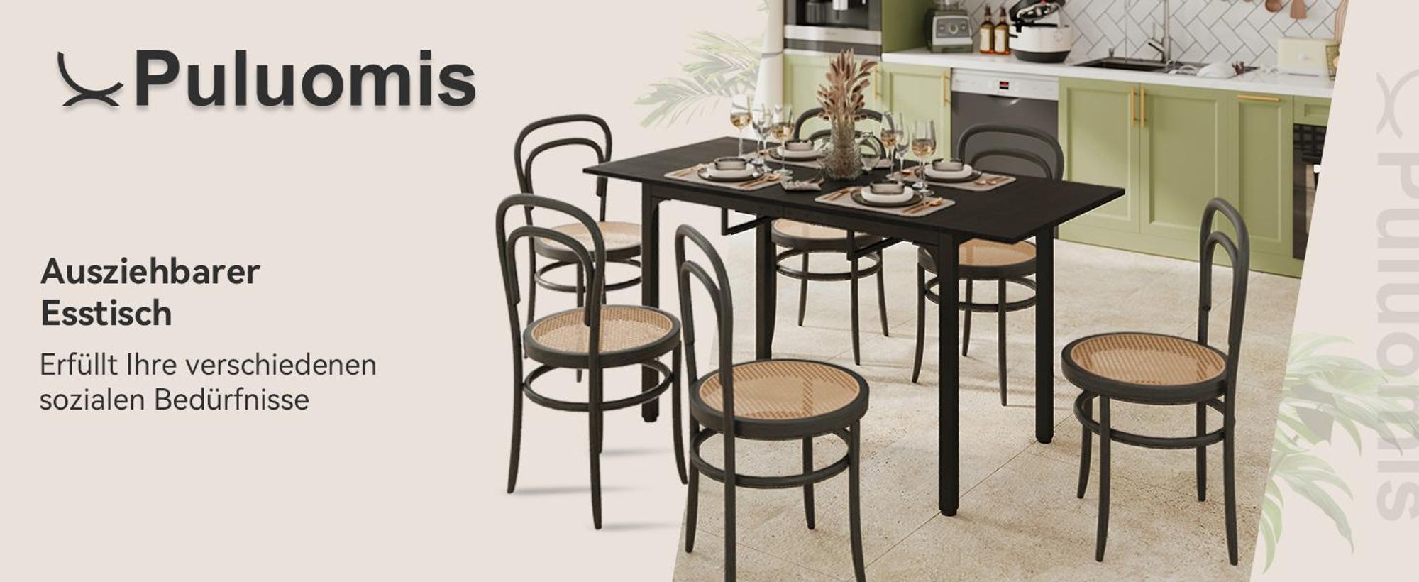 Puluomis Ausziehbarer Esstisch 110-149 cm verstellbar, mit Stauraum MDF Platte, inklusive verstellbaren Füßen für 4-8 Personen schwarz