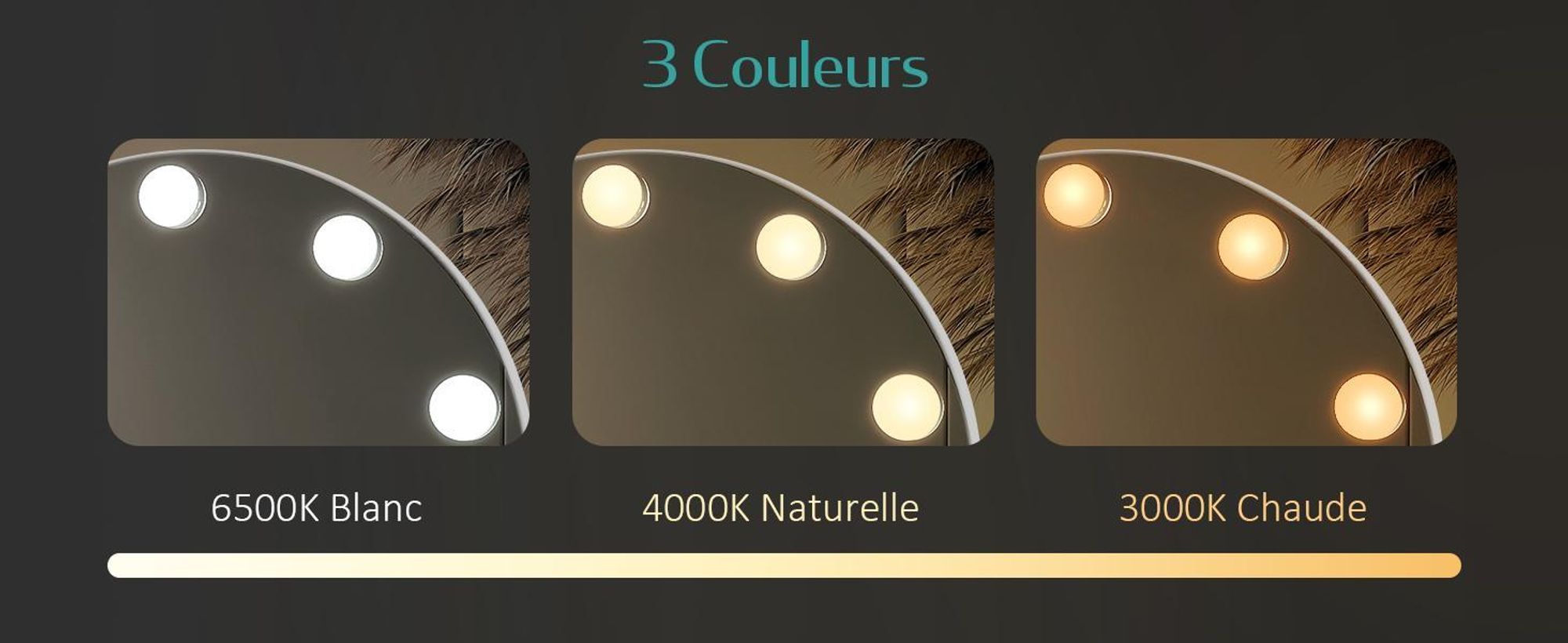 Miroir cosmétique EMKE Hollywood 58 x 50 cm Miroir de maquillage rond avec éclairage LED et grossissement 7x, 3 couleurs de lumière réglables, blanc